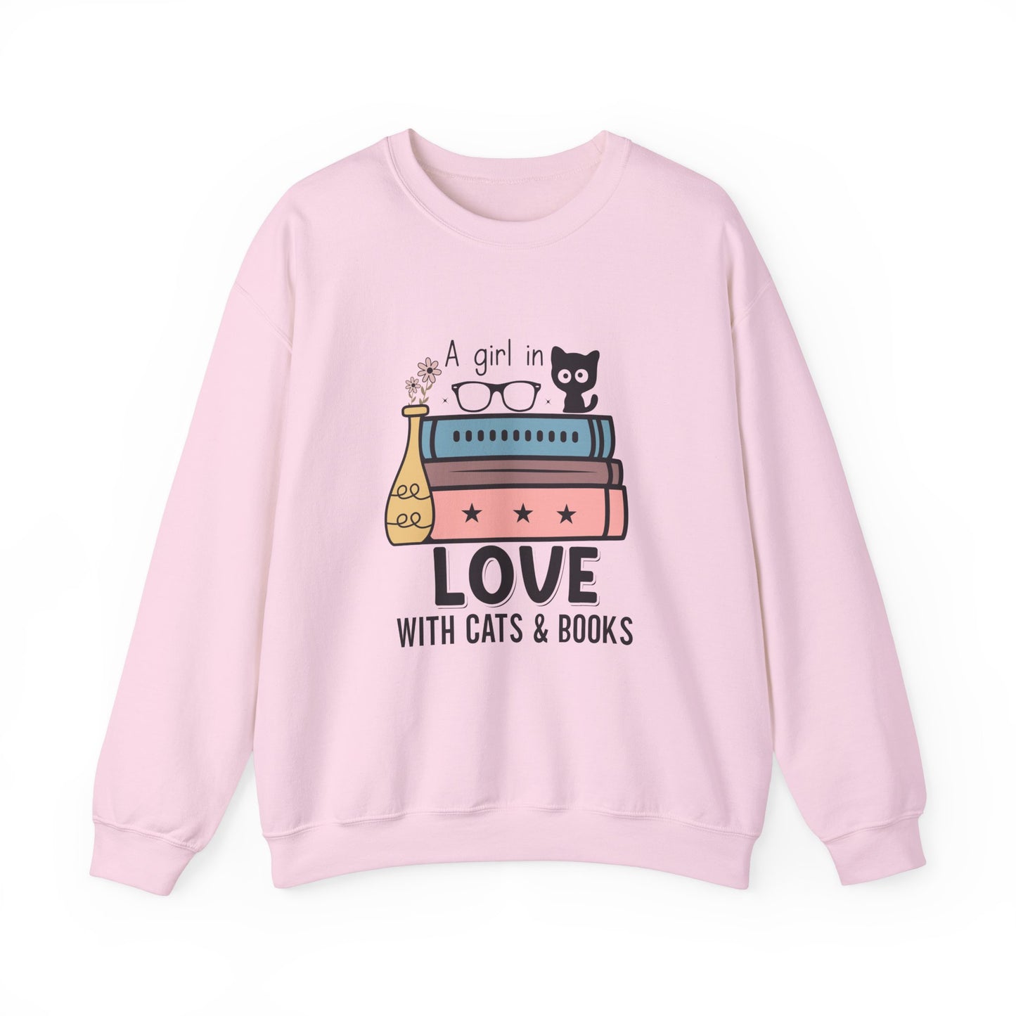 Just a Girl in Love with Cats and Books Unisex Heavy Blend™ Crewneck Sweatshirt - S - 3X sizes