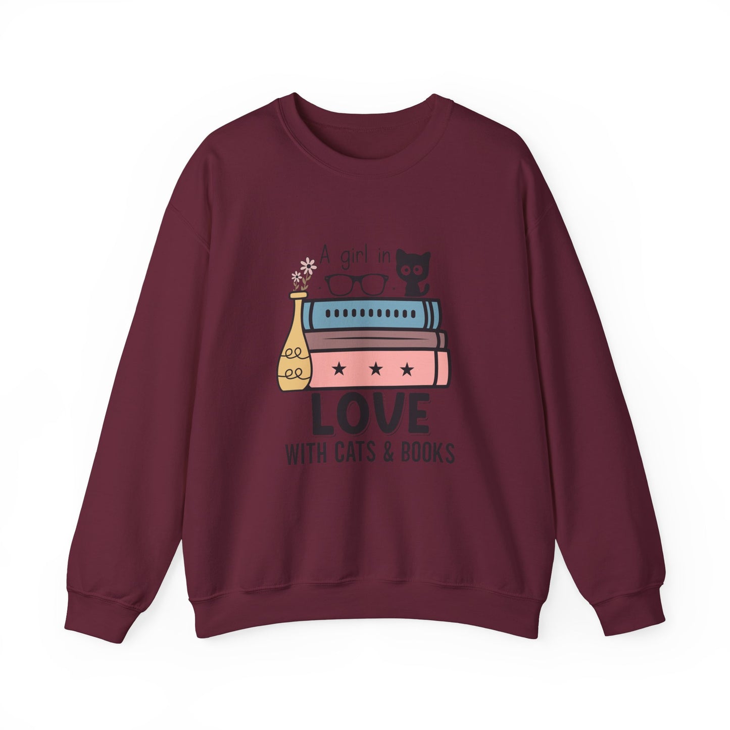 Just a Girl in Love with Cats and Books Unisex Heavy Blend™ Crewneck Sweatshirt - S - 3X sizes