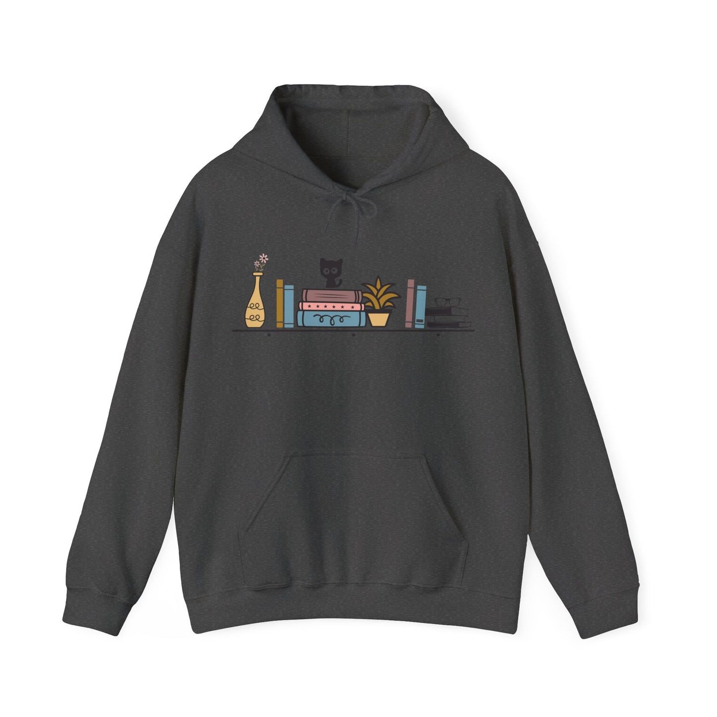 Unisex Heavy Blend™ Hooded Sweatshirt - cut cat sitting on shelf with books - S - 5X