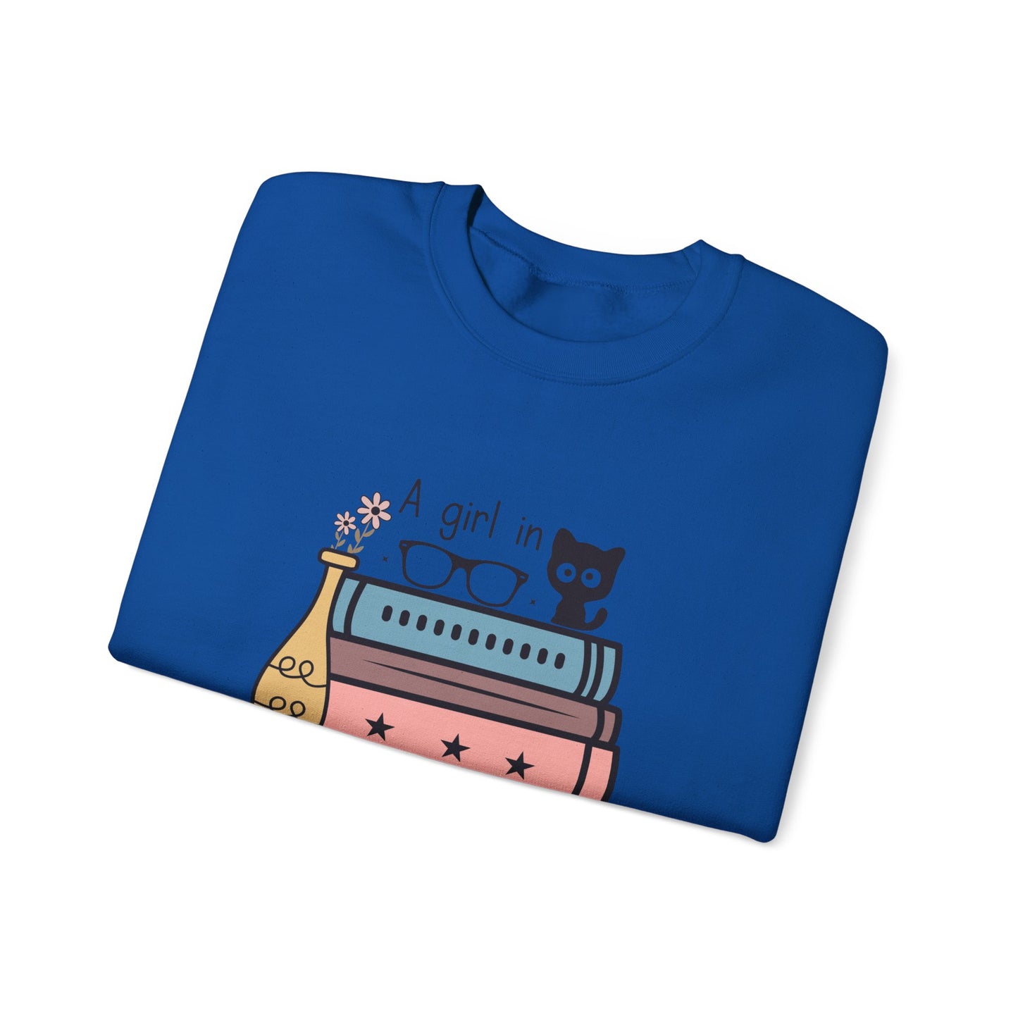 Just a Girl in Love with Cats and Books Unisex Heavy Blend™ Crewneck Sweatshirt - S - 3X sizes