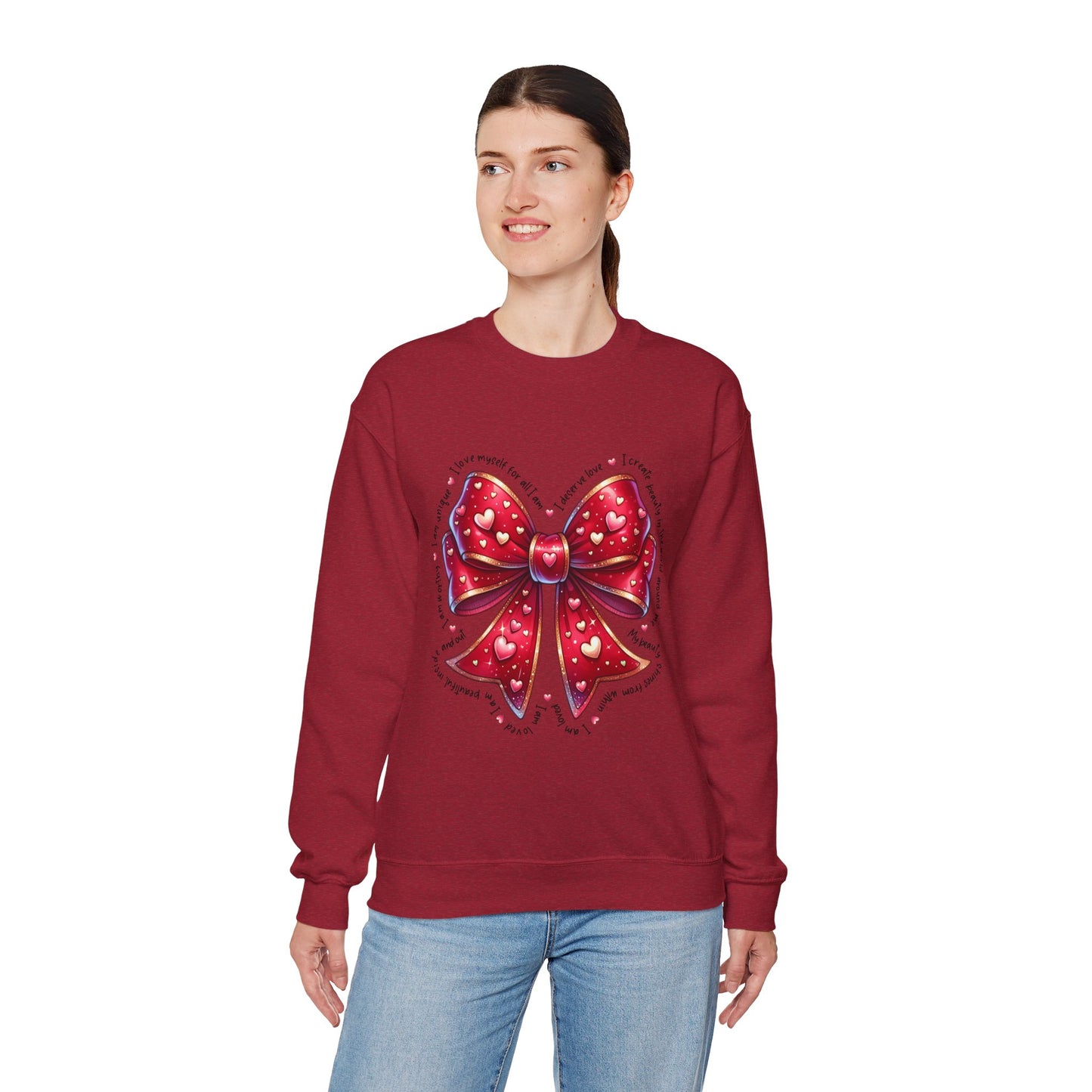 Bow Unisex Heavy Blend Crewneck Sweatshirt - Valentine's Day Warm & Cozy Girly Design