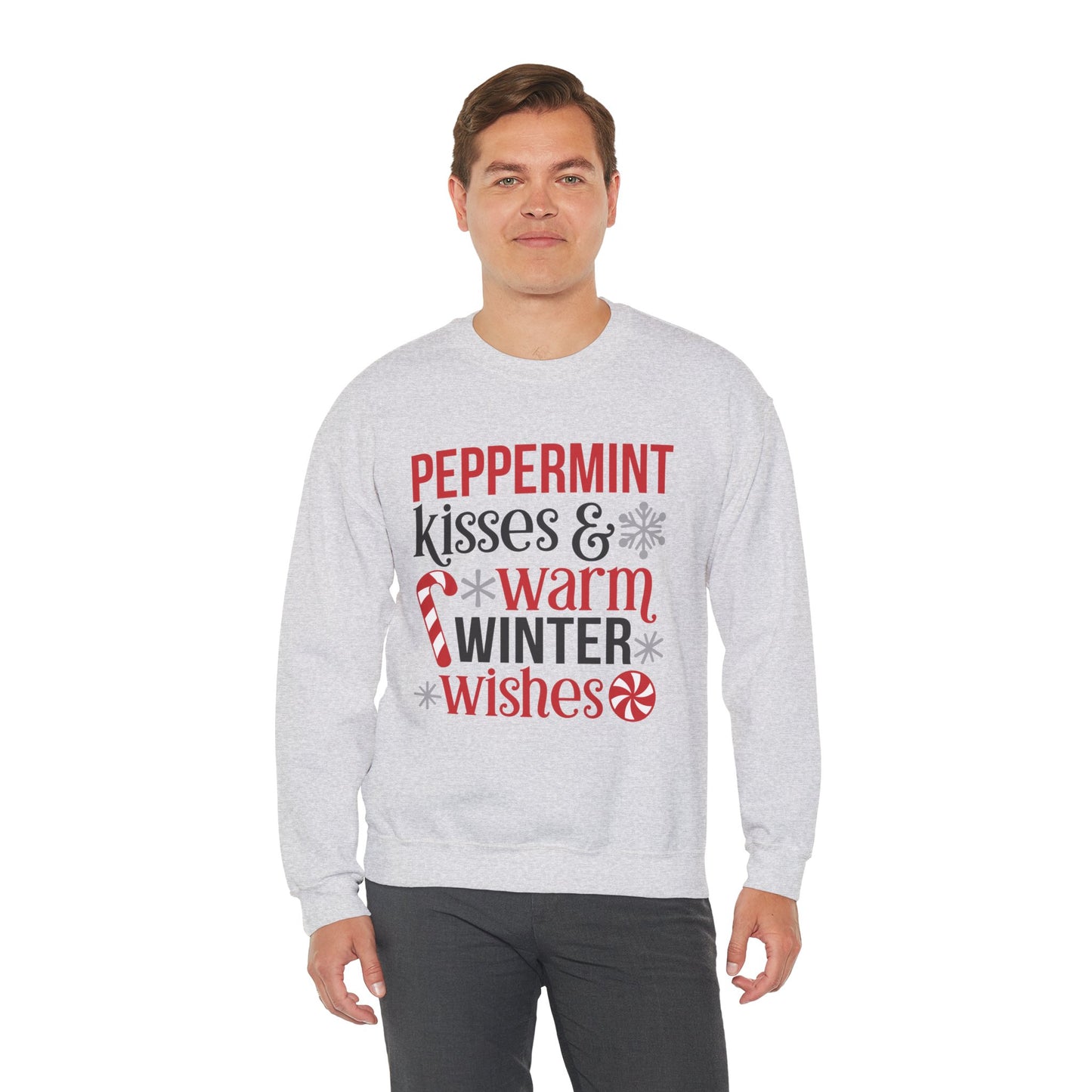 Peppermint Kisses and Warm Winter Wishes Unisex Heavy Blend™ Crewneck Sweatshirt - sizes S - 3X