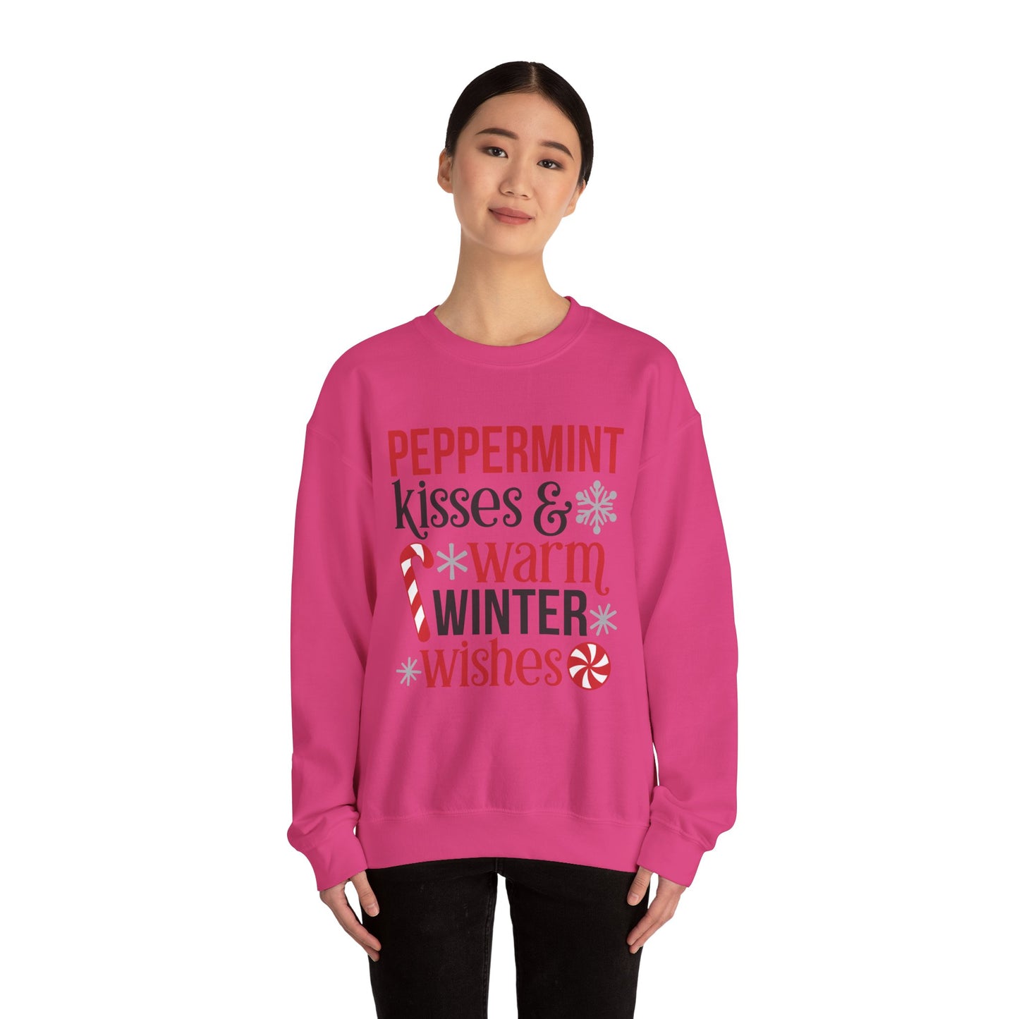 Peppermint Kisses and Warm Winter Wishes Unisex Heavy Blend™ Crewneck Sweatshirt - sizes S - 3X