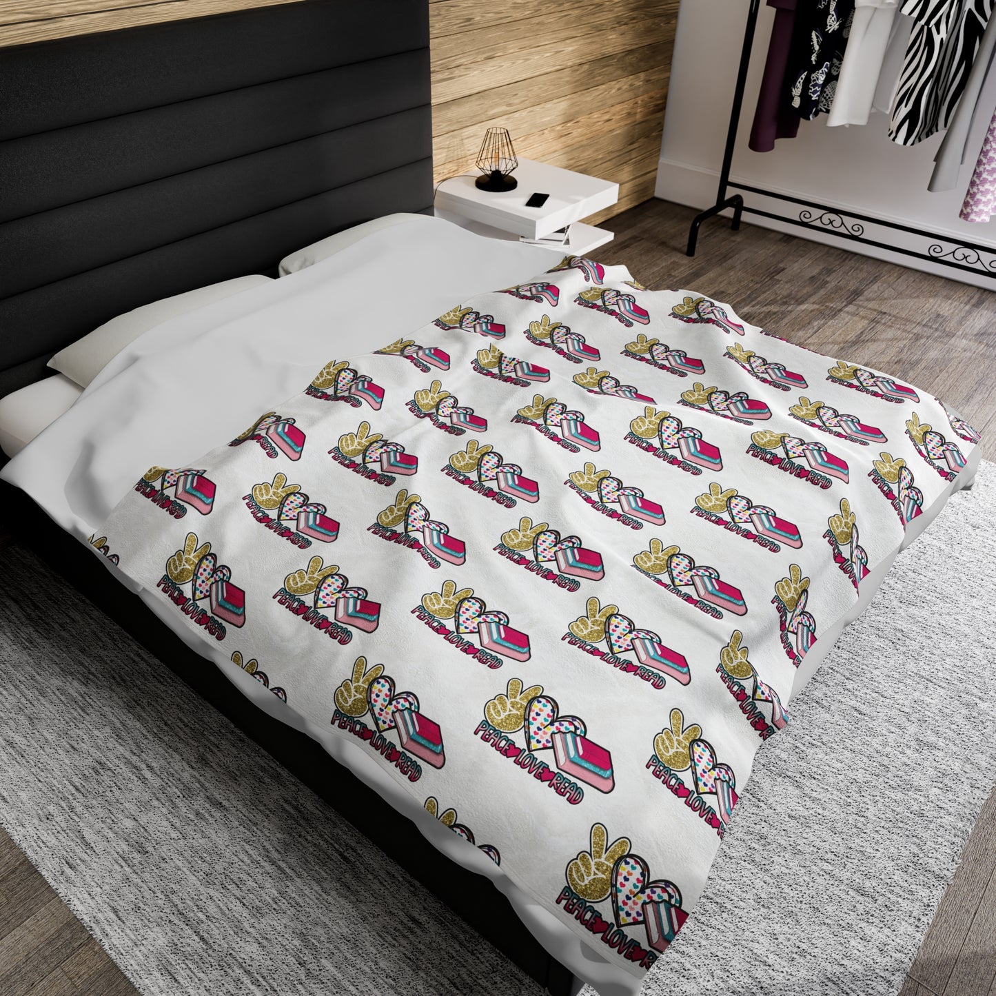 Peace, Love, Read Velveteen Plush Blanket
