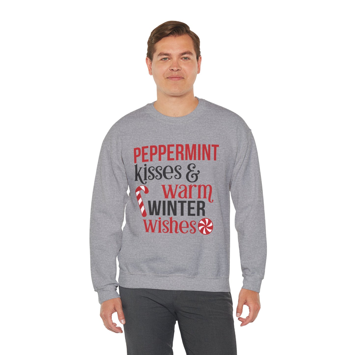 Peppermint Kisses and Warm Winter Wishes Unisex Heavy Blend™ Crewneck Sweatshirt - sizes S - 3X