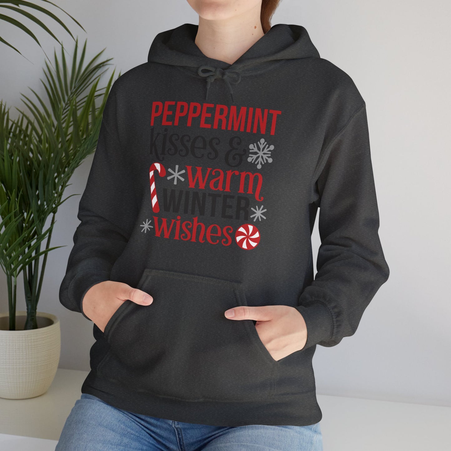 Peppermint Kisses and Warm Winter Wishes Unisex Heavy Blend™ Hooded Sweatshirt - sizes S - 3X