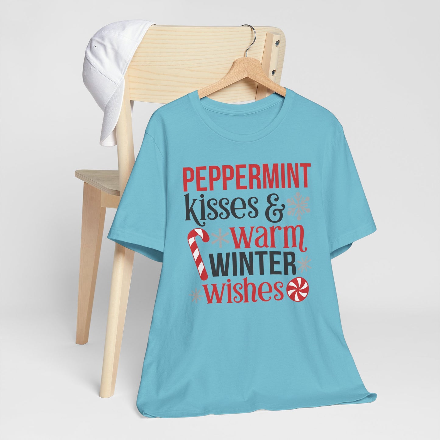 Peppermint Kisses and Warm Winter wishes Unisex Jersey Short Sleeve T-shirt - sizes S - 3X
