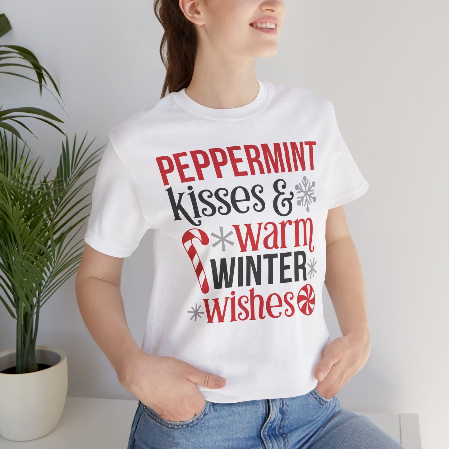 Peppermint Kisses and Warm Winter wishes Unisex Jersey Short Sleeve T-shirt - sizes S - 3X