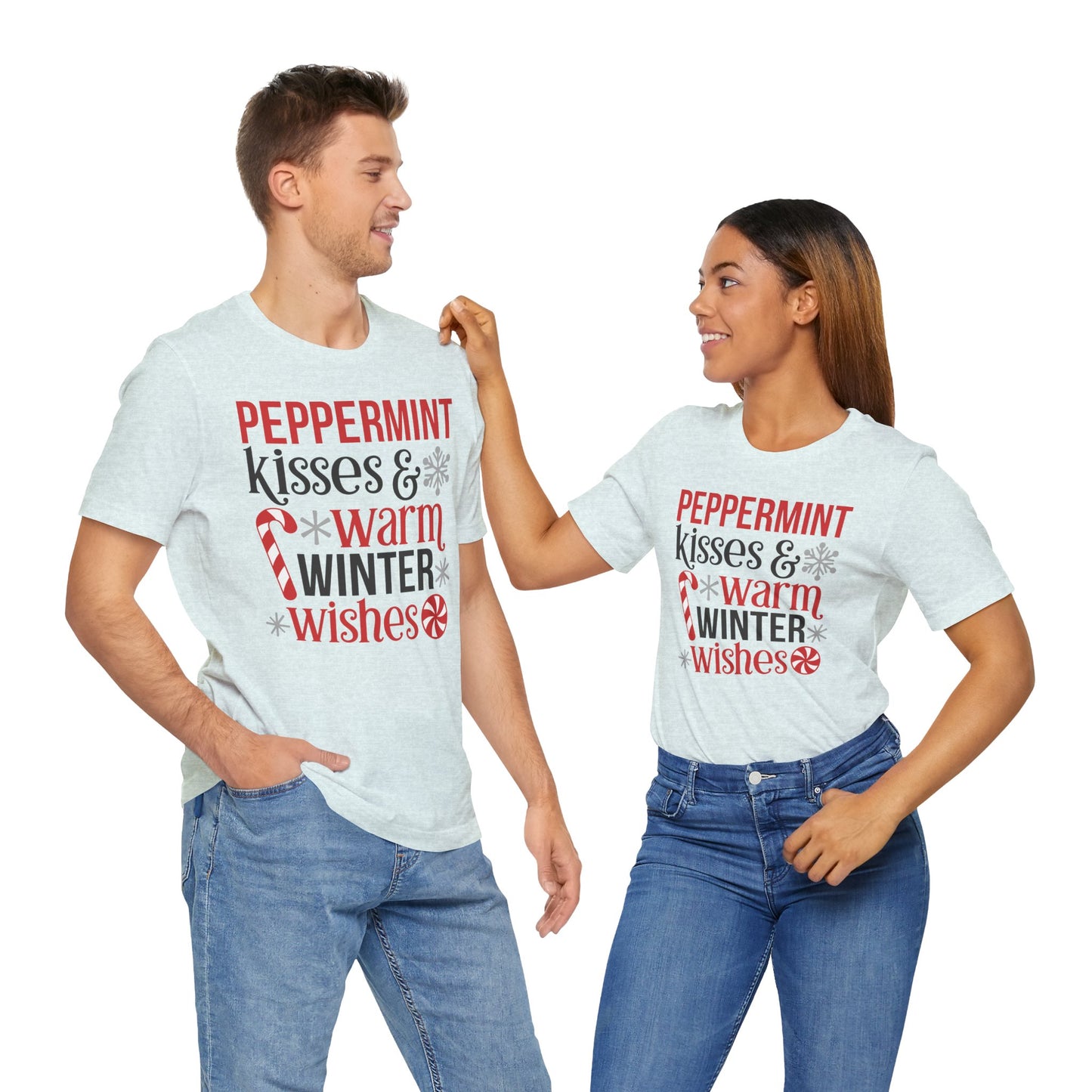 Peppermint Kisses and Warm Winter wishes Unisex Jersey Short Sleeve T-shirt - sizes S - 3X