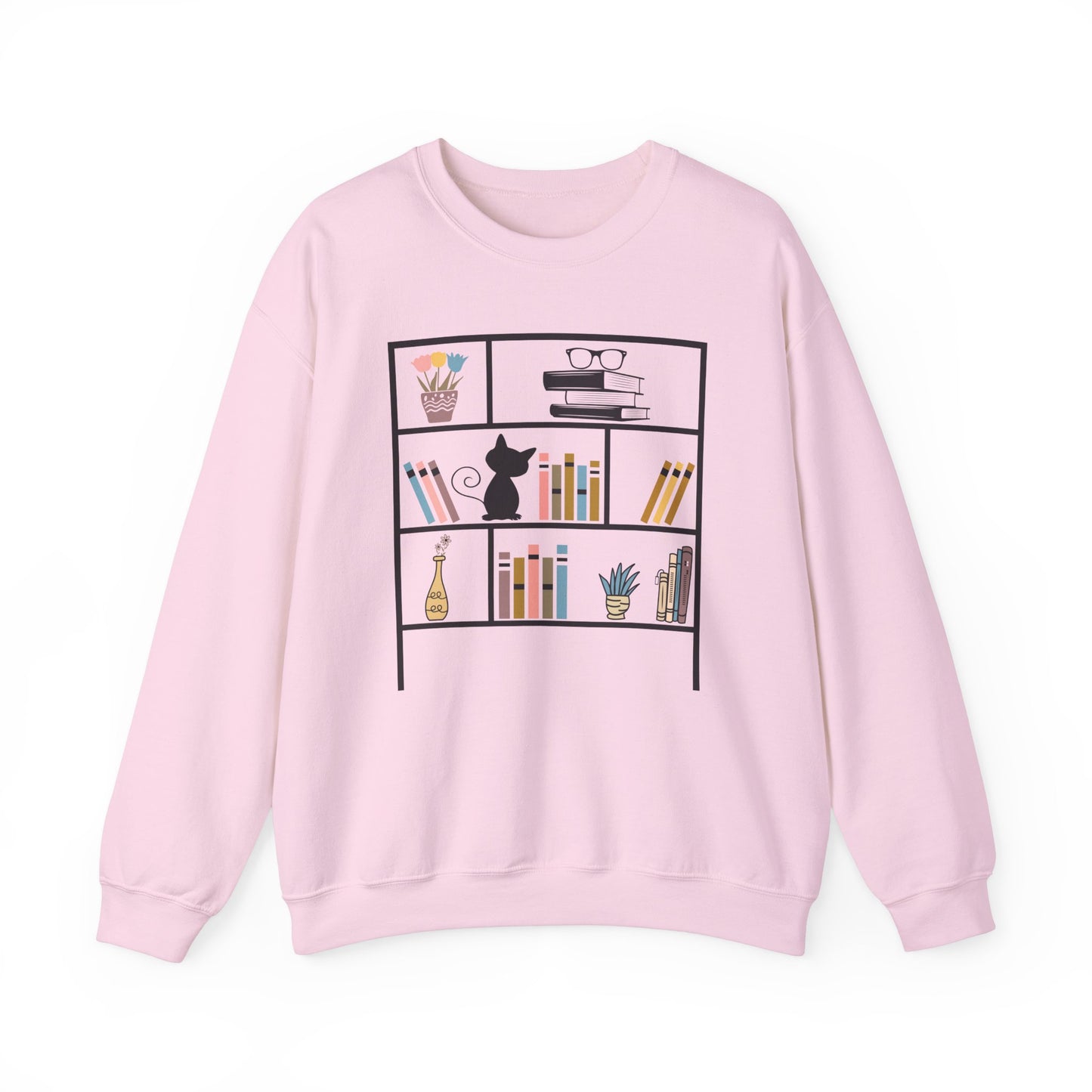 Unisex Heavy Blend™ Crewneck Sweatshirt - cute bookshelf with cat - sizes S - 3X
