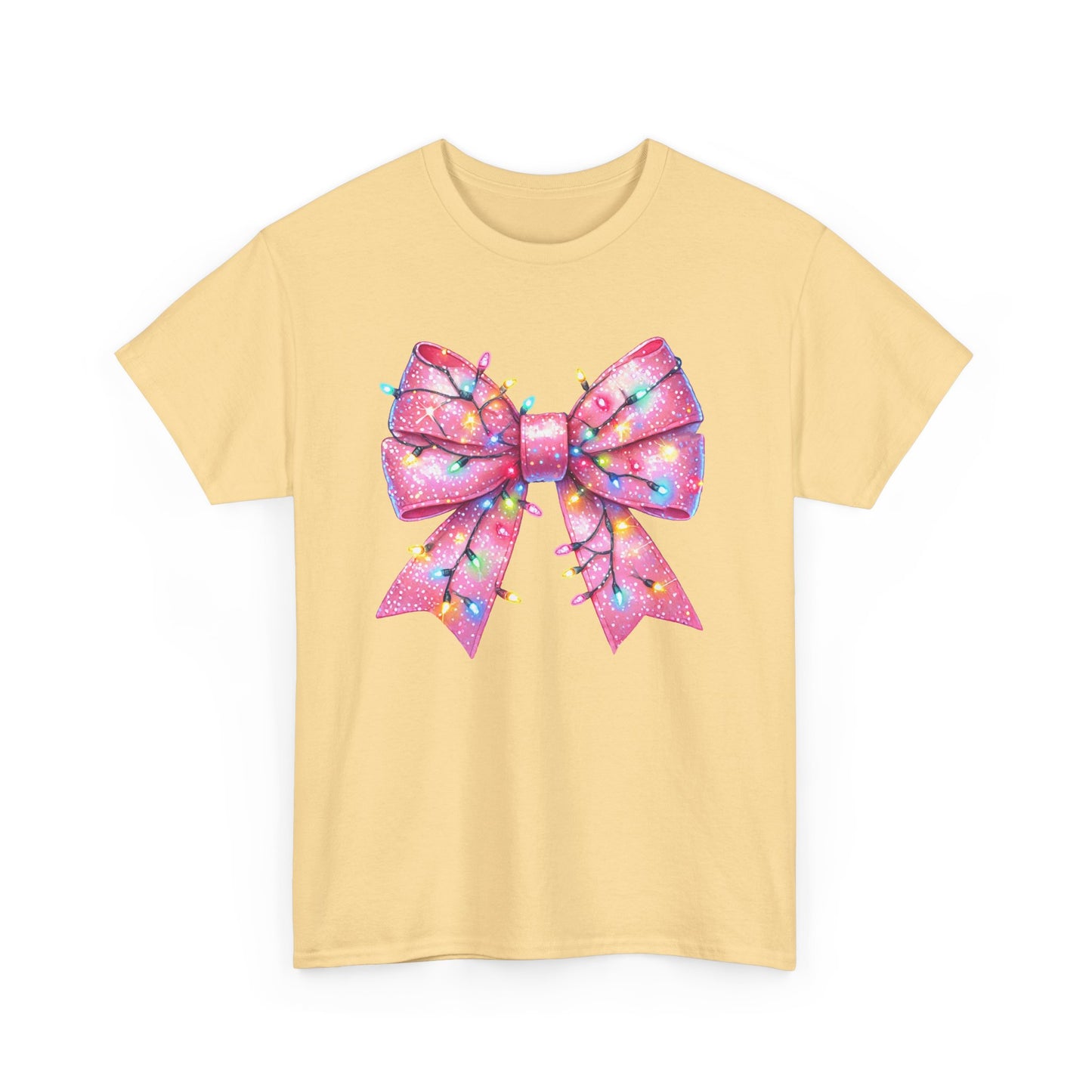 Pink Christmas Bow with lights Unisex Heavy Cotton Tee - sizes S - 5X