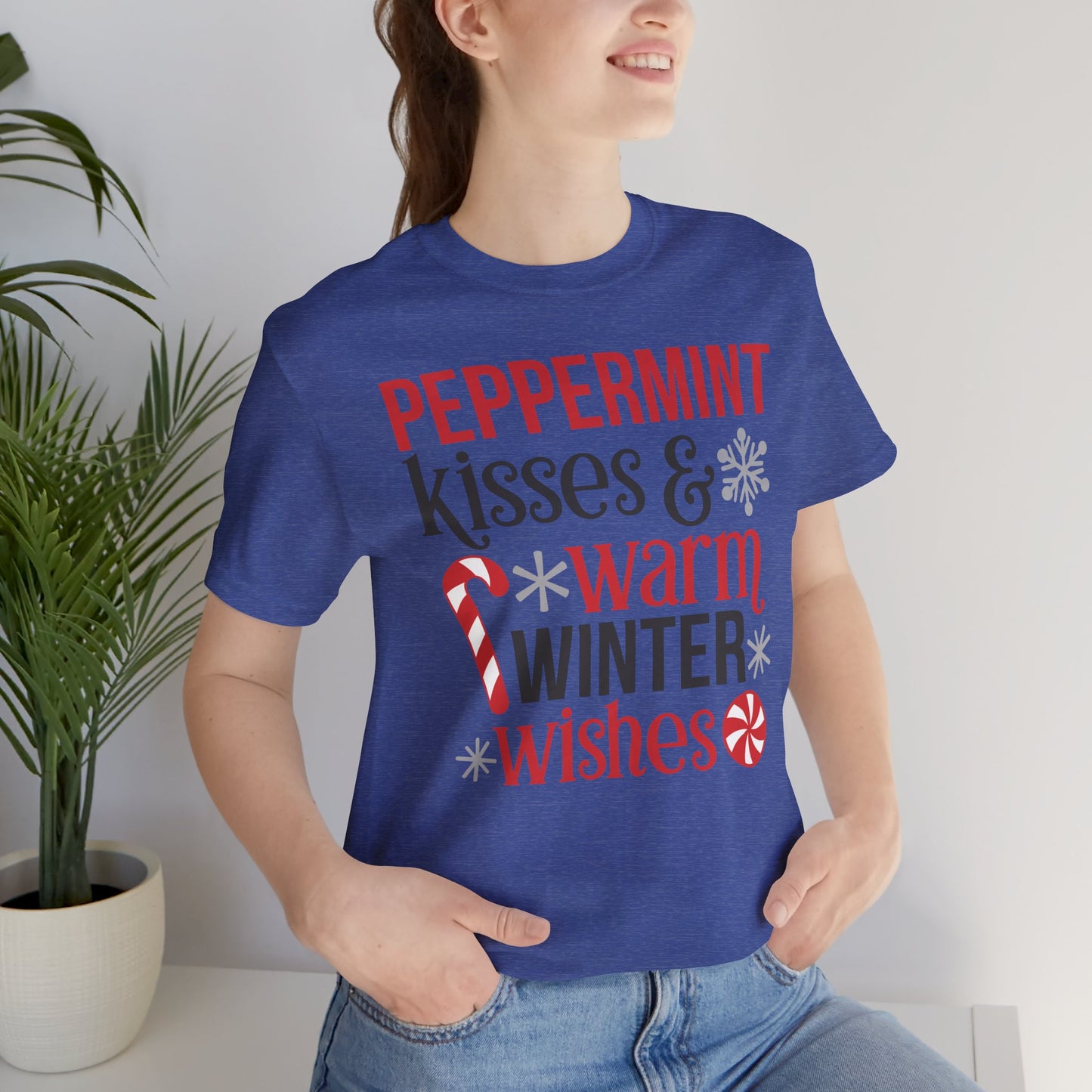 Peppermint Kisses and Warm Winter wishes Unisex Jersey Short Sleeve T-shirt - sizes S - 3X