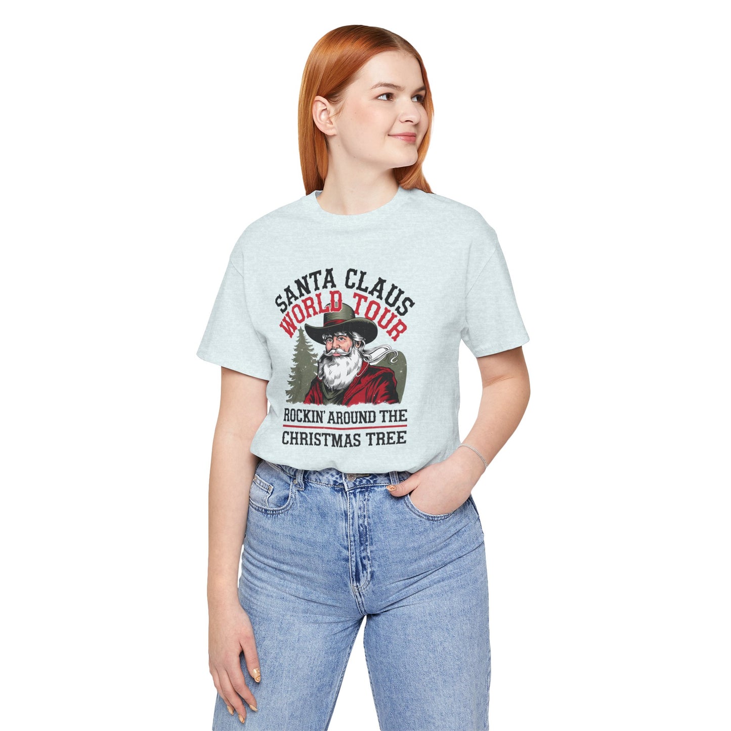 Santa's World Tour Rocking around the Christmas Tree Unisex Jersey Short Sleeve Tee - sizes S - 3X