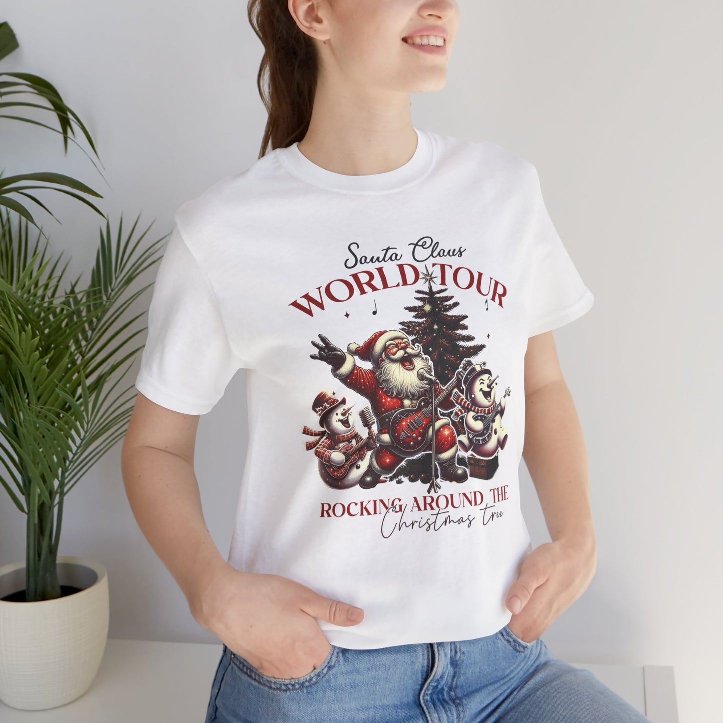 Santa Rocking Around the Christmas Tree Unisex Jersey Short Sleeve T-shirt - sizes S - 3X