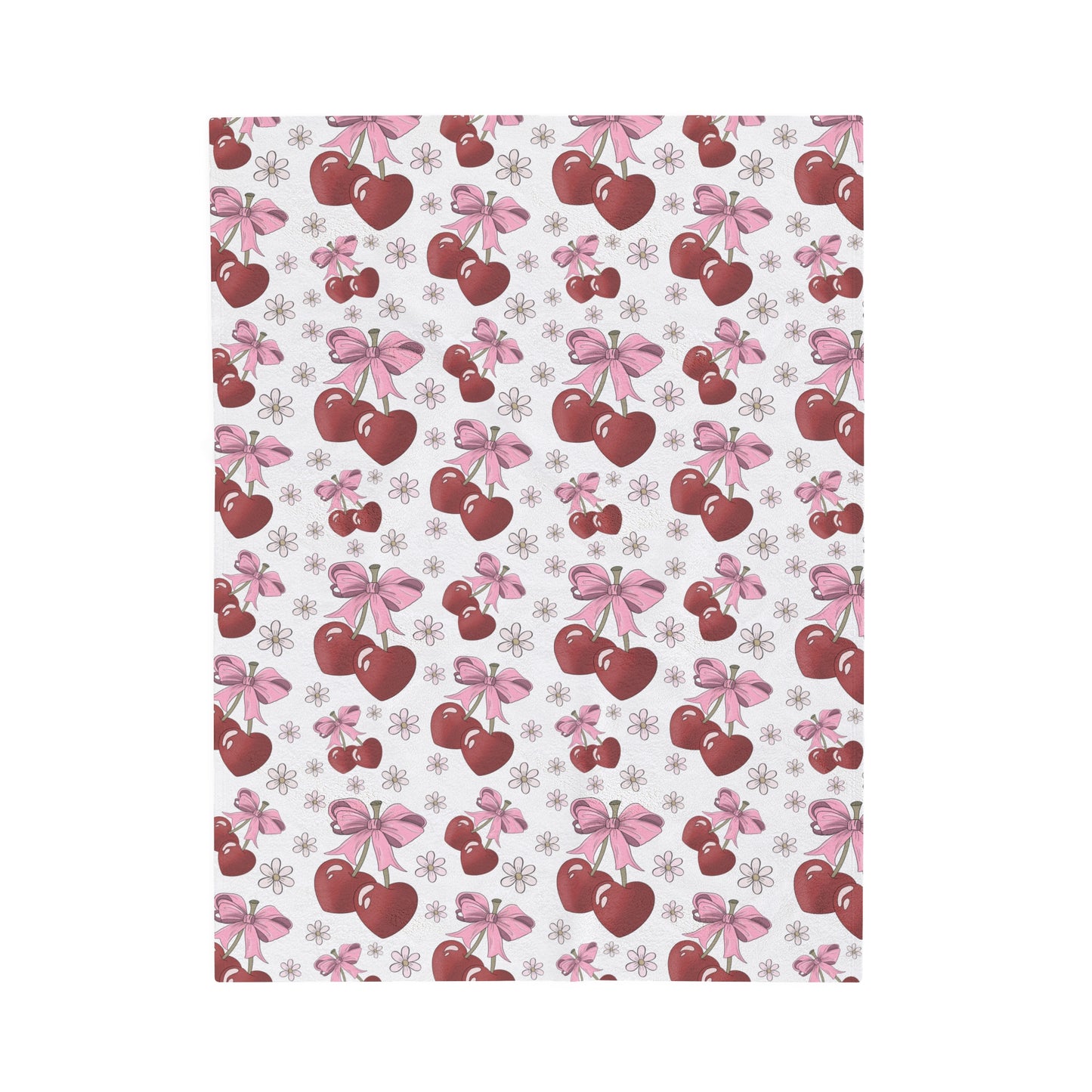 Velveteen Plush Blanket - Heart Cherries & Bows Design - 3 sizes