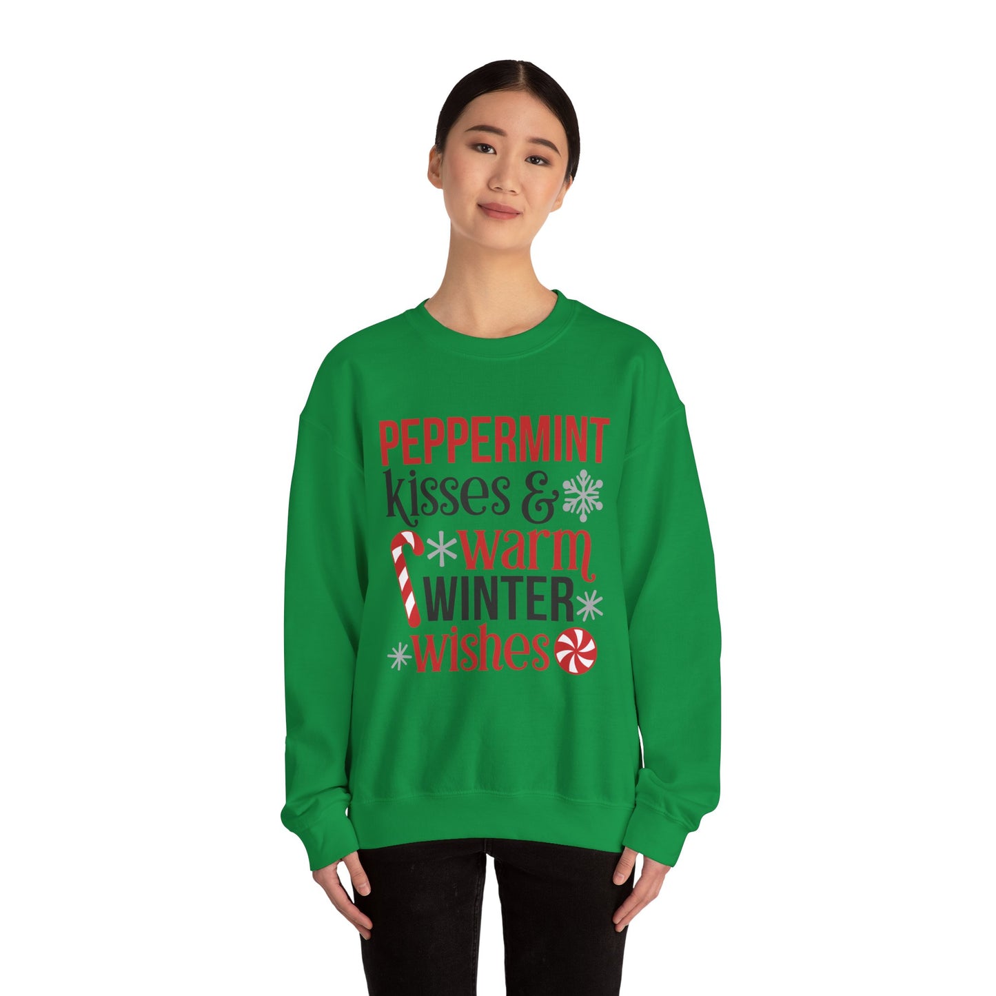 Peppermint Kisses and Warm Winter Wishes Unisex Heavy Blend™ Crewneck Sweatshirt - sizes S - 3X