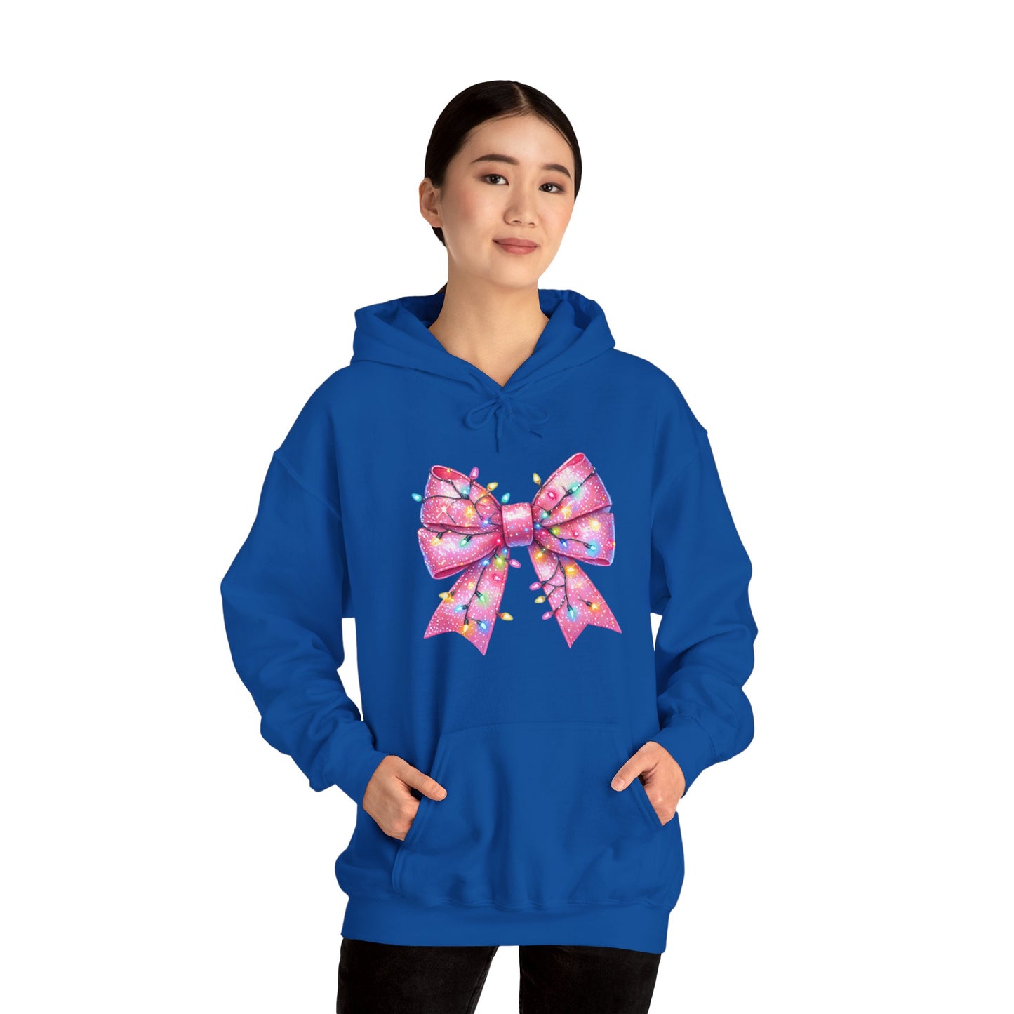 Pink Christmas Bow Heavy Blend Hoodie - Festive Unisex Sweatshirt - sizes S - 5X