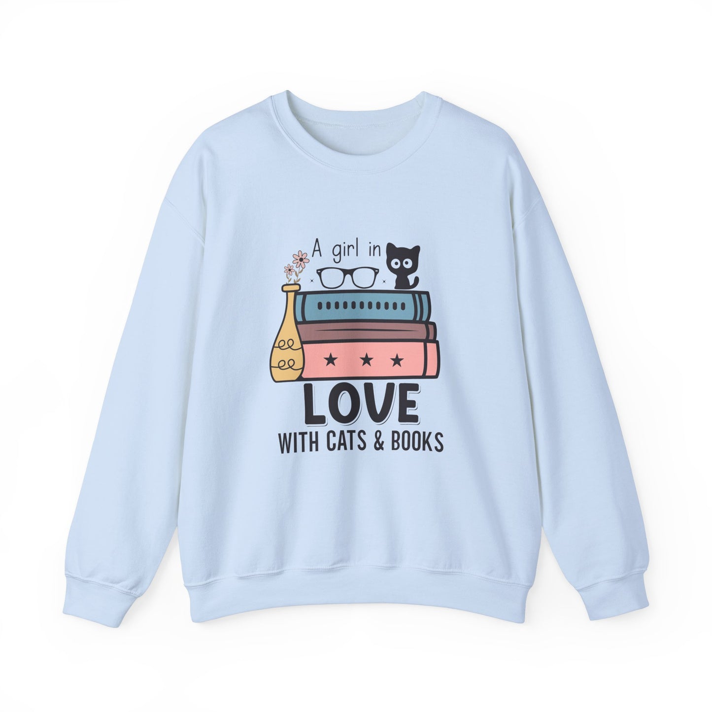 Just a Girl in Love with Cats and Books Unisex Heavy Blend™ Crewneck Sweatshirt - S - 3X sizes