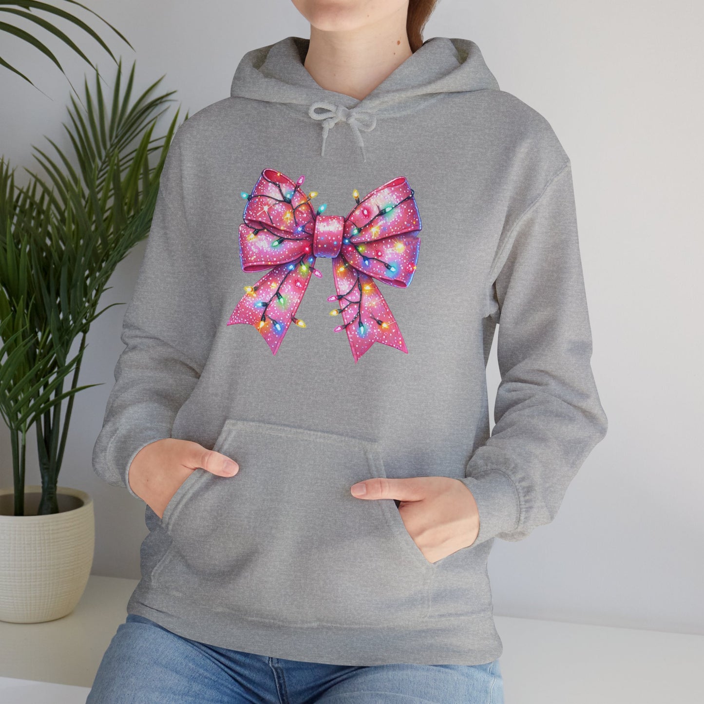 Pink Christmas Bow Heavy Blend Hoodie - Festive Unisex Sweatshirt - sizes S - 5X
