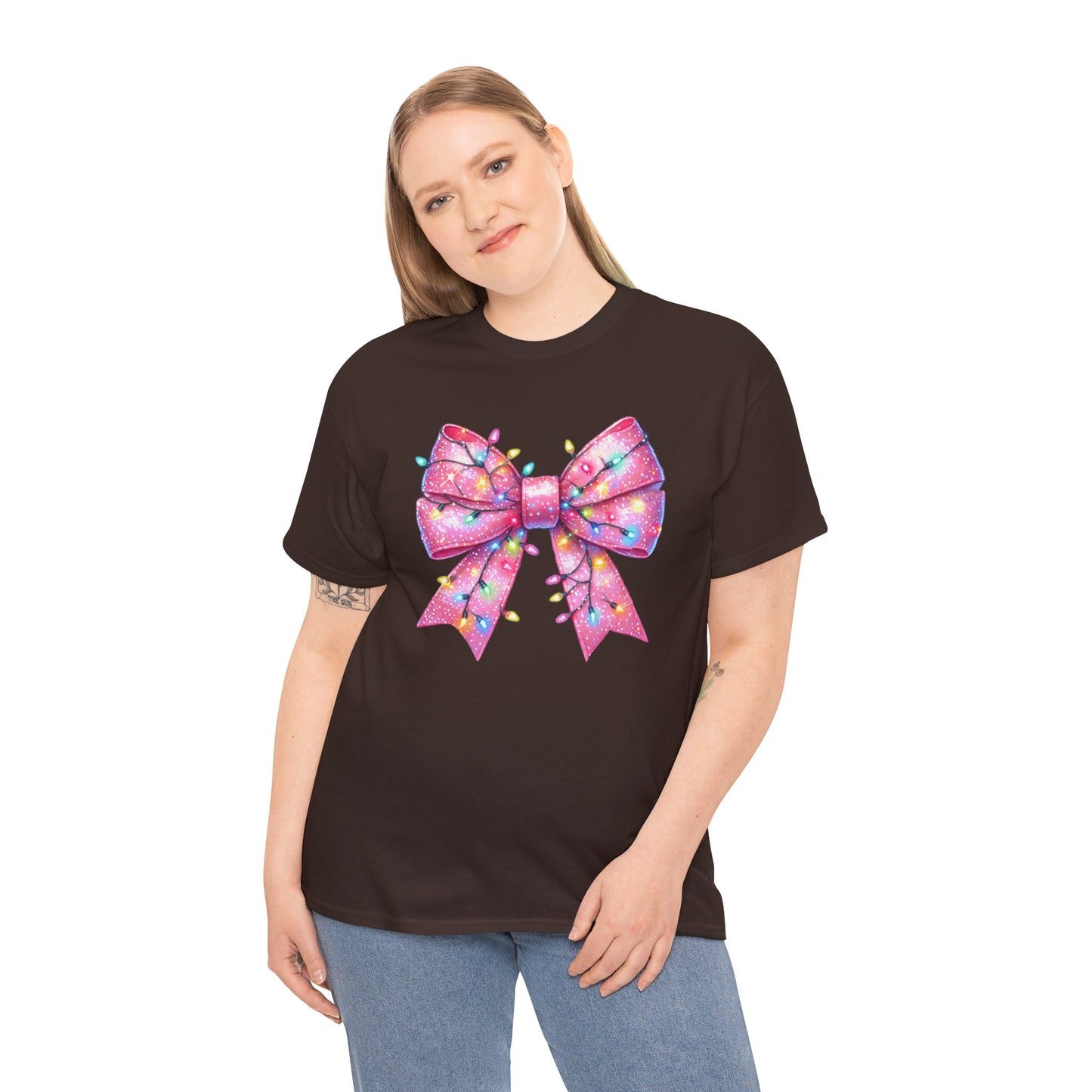 Pink Christmas Bow with lights Unisex Heavy Cotton Tee - sizes S - 5X
