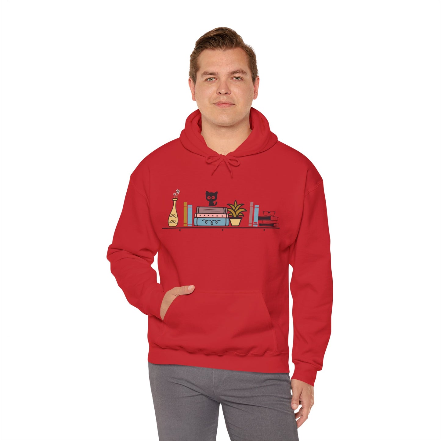 Unisex Heavy Blend™ Hooded Sweatshirt - cut cat sitting on shelf with books - S - 5X