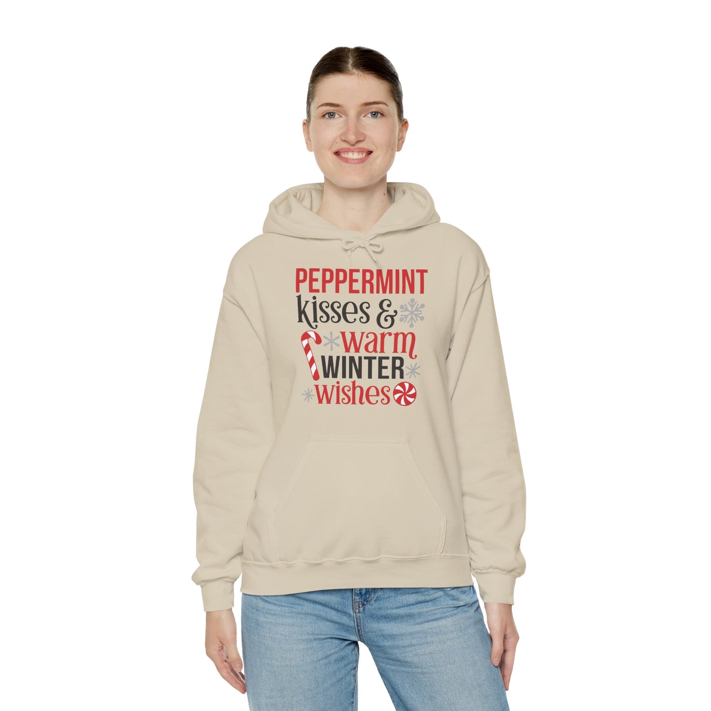 Peppermint Kisses and Warm Winter Wishes Unisex Heavy Blend™ Hooded Sweatshirt - sizes S - 3X