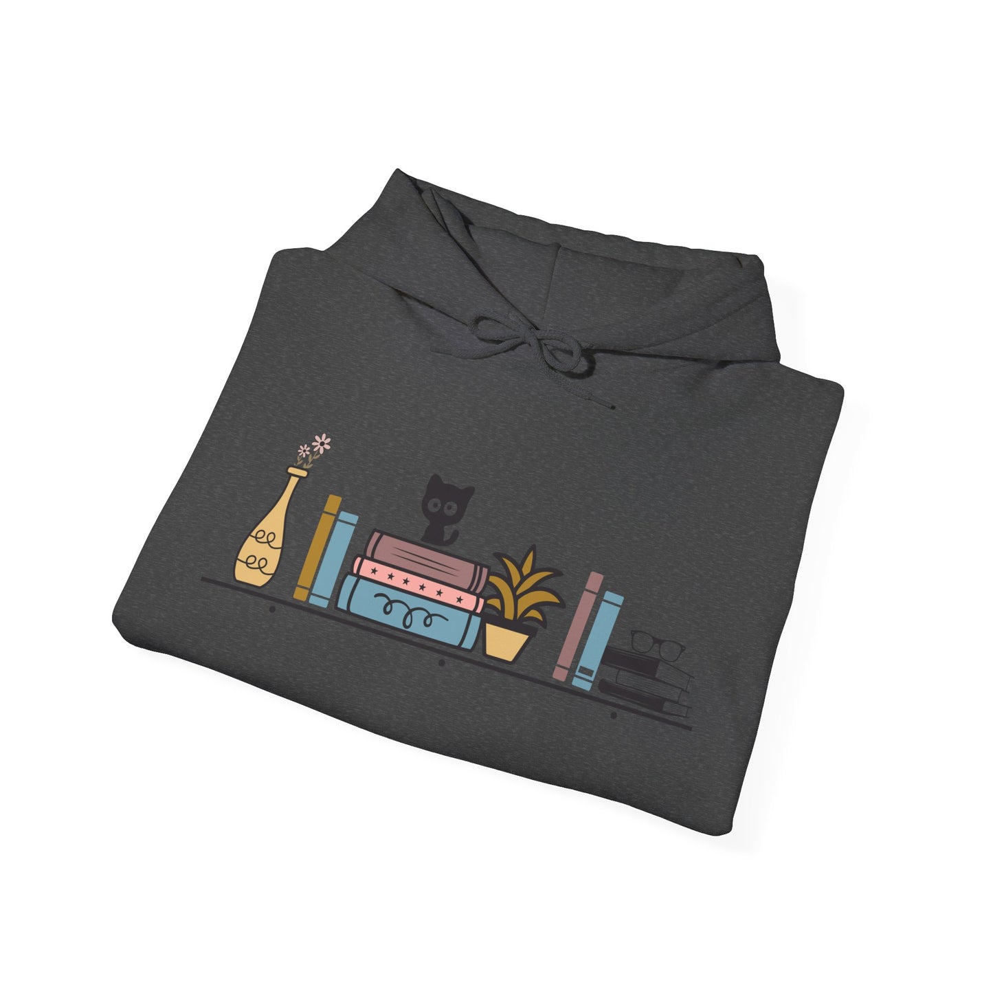 Unisex Heavy Blend™ Hooded Sweatshirt - cut cat sitting on shelf with books - S - 5X