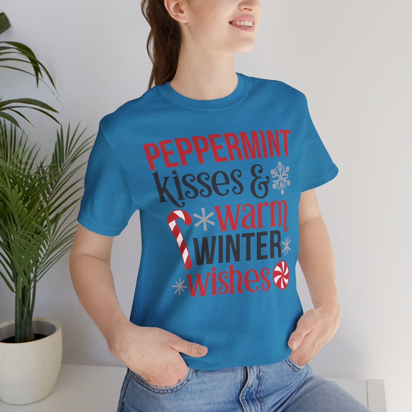 Peppermint Kisses and Warm Winter wishes Unisex Jersey Short Sleeve T-shirt - sizes S - 3X