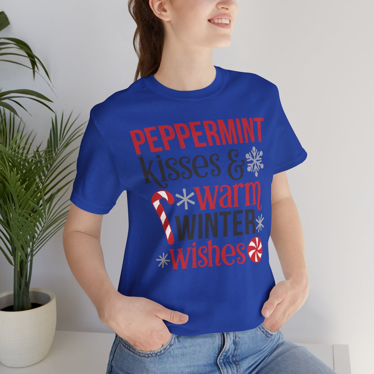Peppermint Kisses and Warm Winter wishes Unisex Jersey Short Sleeve T-shirt - sizes S - 3X