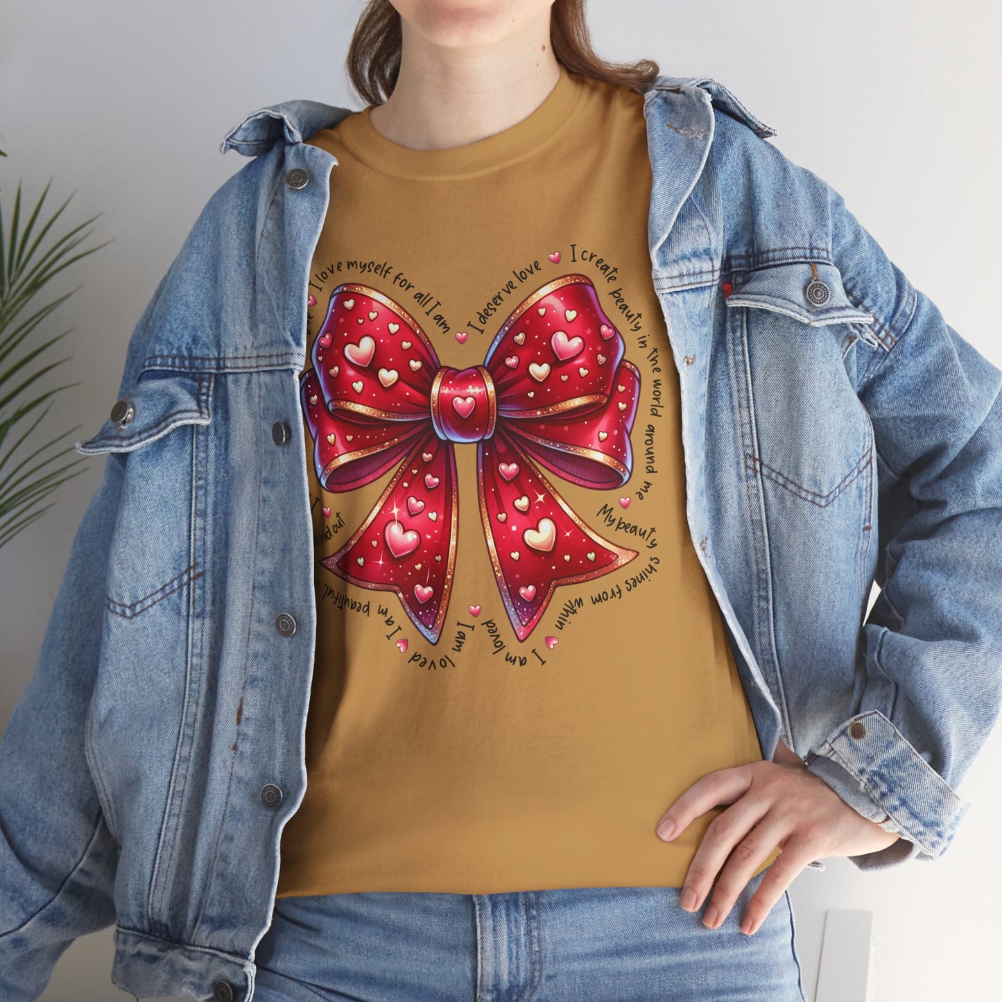 Bow Unisex Heavy Cotton Tee - Valentine's Day, Fun and Inspiring Girly Design