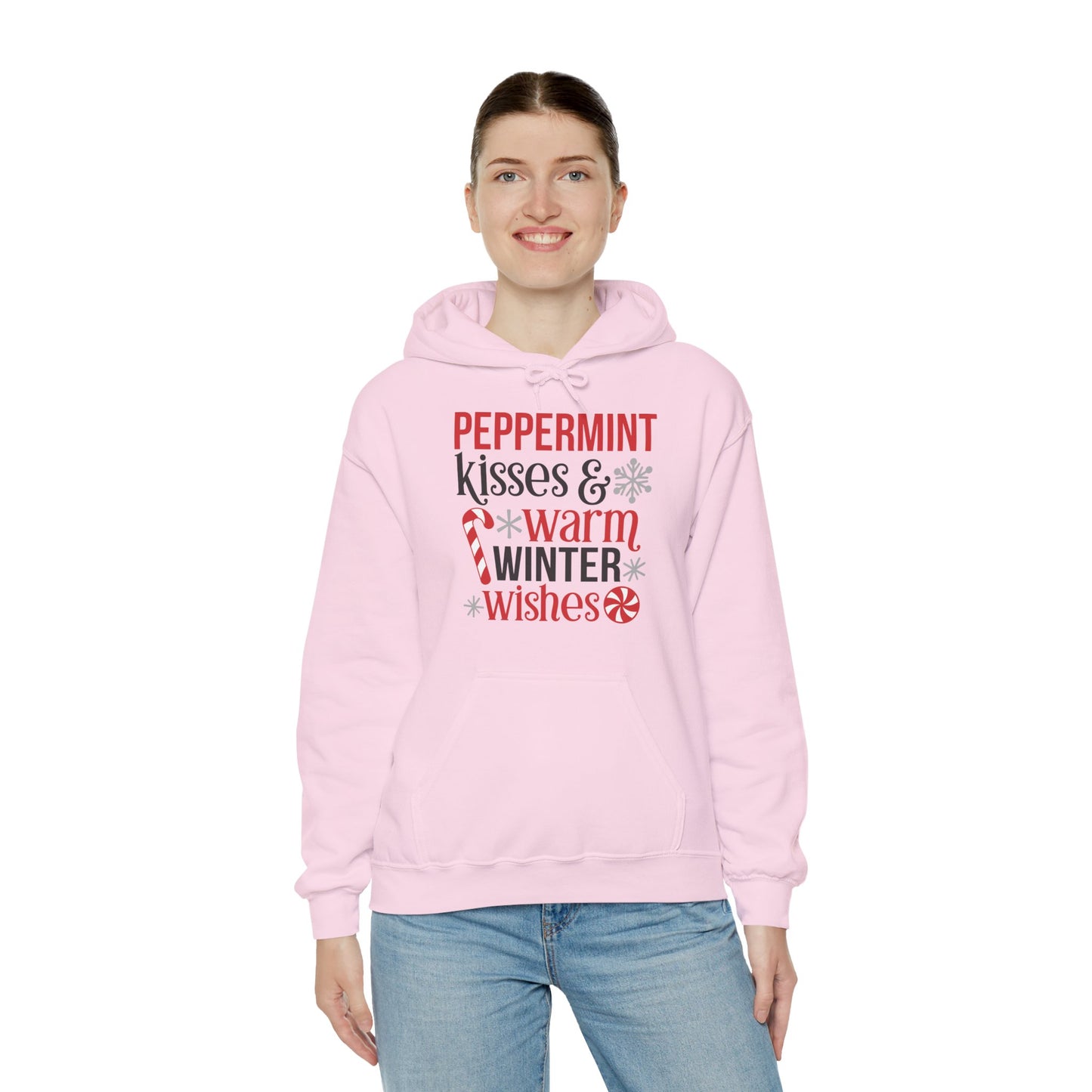 Peppermint Kisses and Warm Winter Wishes Unisex Heavy Blend™ Hooded Sweatshirt - sizes S - 3X
