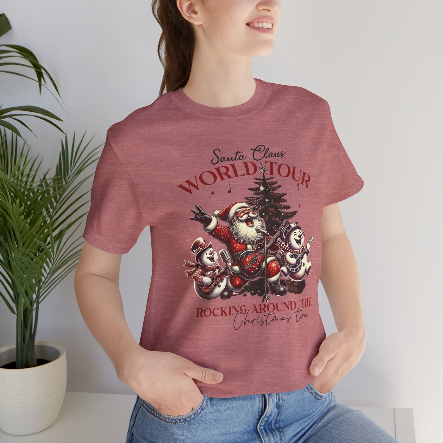Santa Rocking Around the Christmas Tree Unisex Jersey Short Sleeve T-shirt - sizes S - 3X