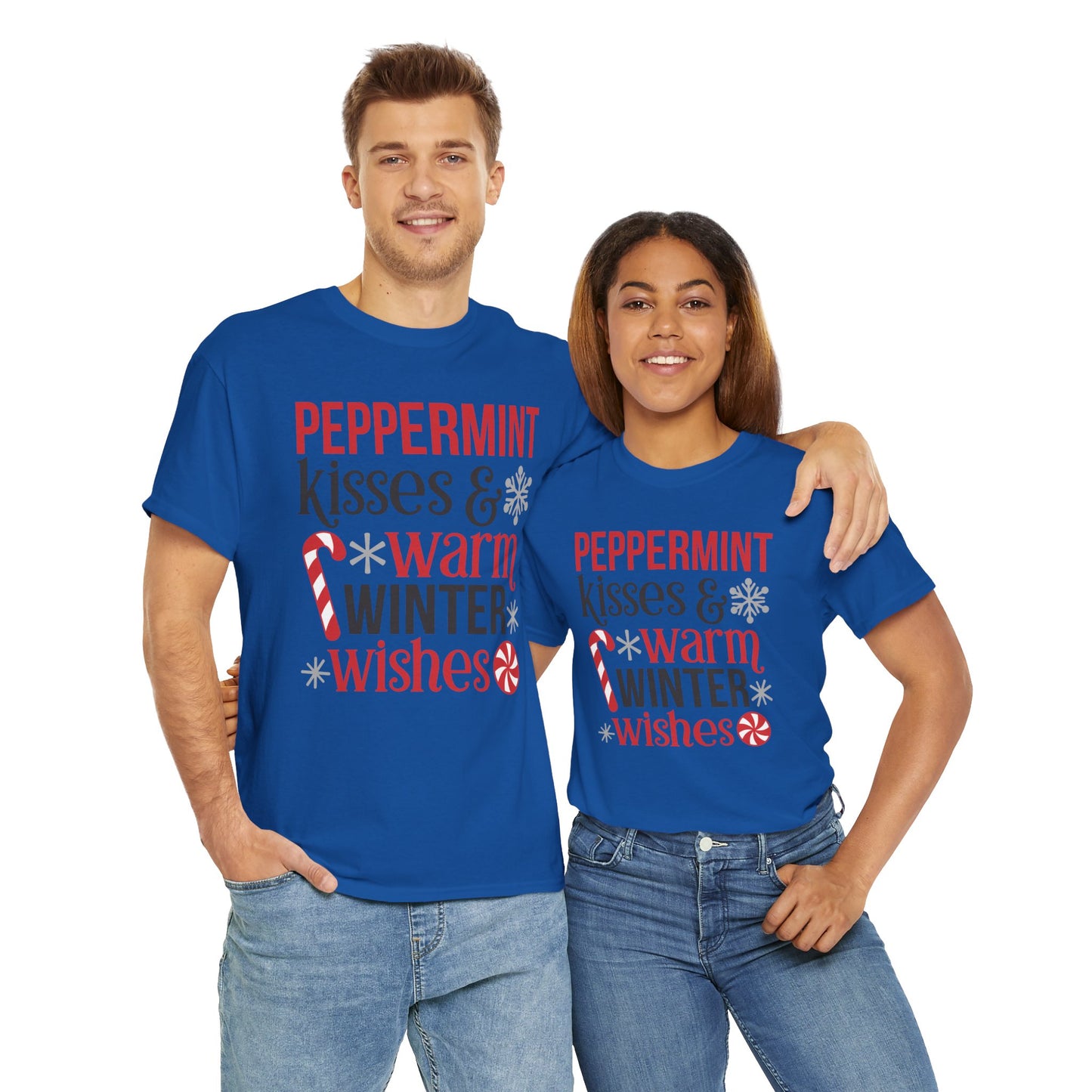 Peppermint Kisses and warm winter wishes Unisex Heavy Cotton Tee - sizes S - 5X
