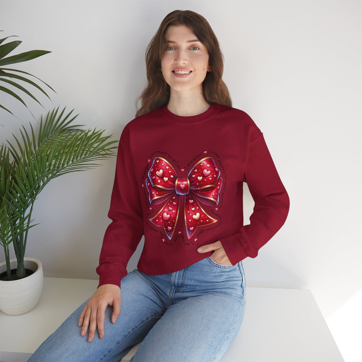 Bow Unisex Heavy Blend Crewneck Sweatshirt - Valentine's Day Warm & Cozy Girly Design