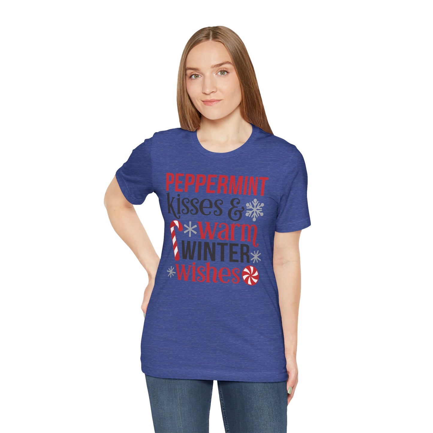 Peppermint Kisses and Warm Winter wishes Unisex Jersey Short Sleeve T-shirt - sizes S - 3X