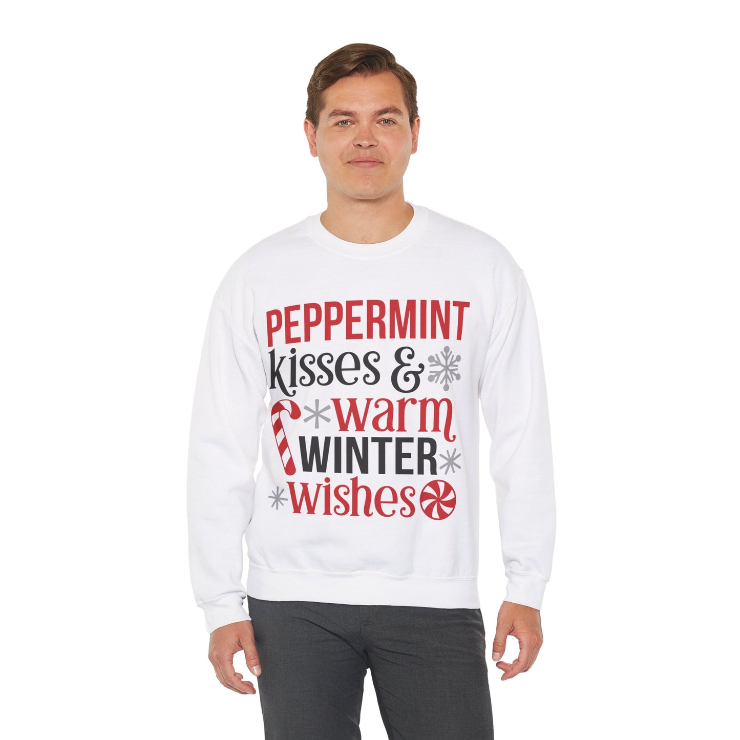 Peppermint Kisses and Warm Winter Wishes Unisex Heavy Blend™ Crewneck Sweatshirt - sizes S - 5X
