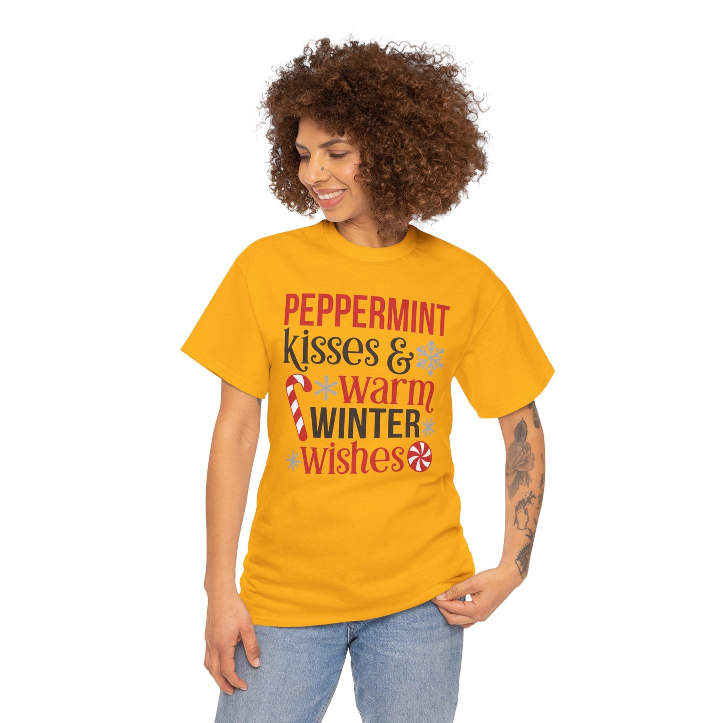 Peppermint Kisses and warm winter wishes Unisex Heavy Cotton Tee - sizes S - 5X