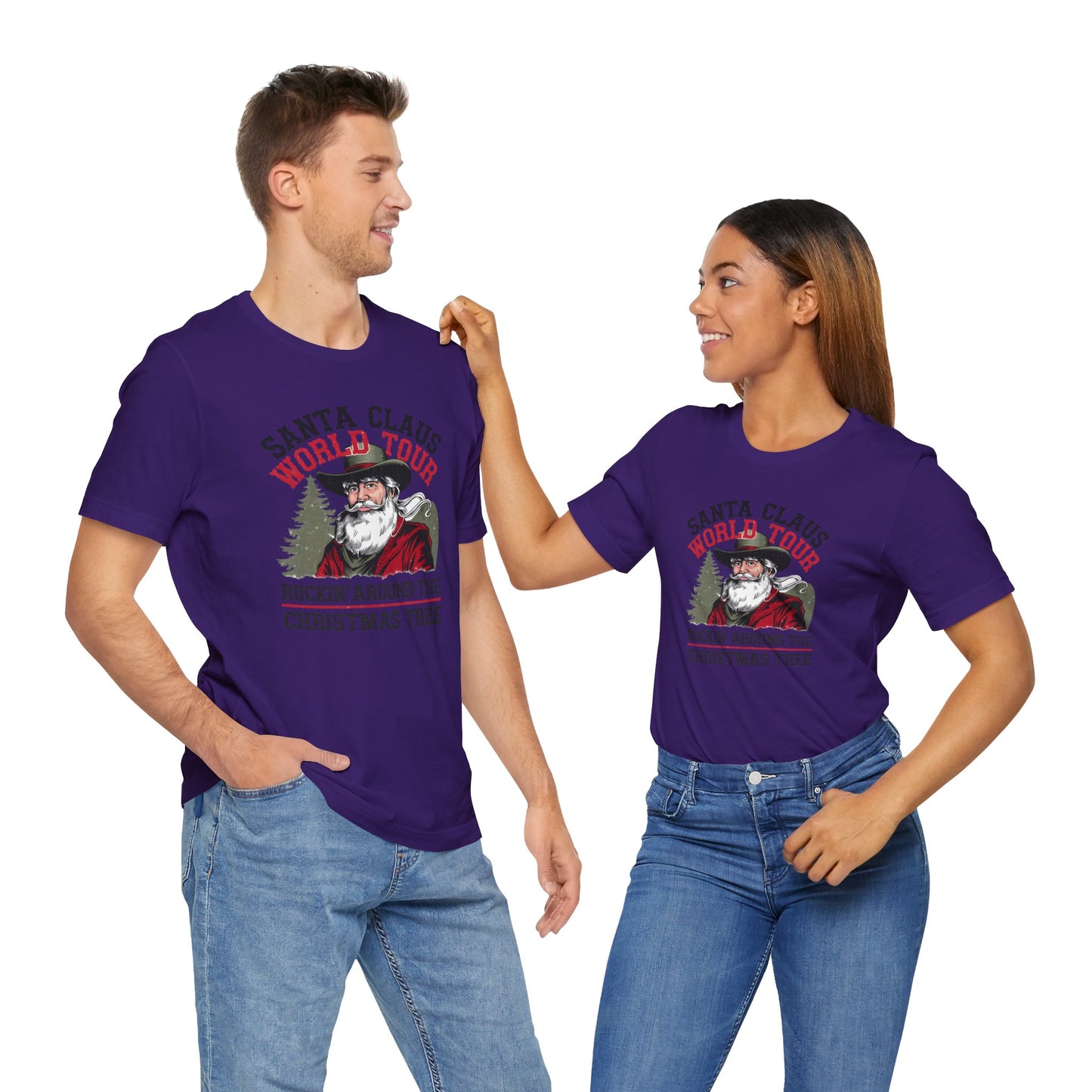 Santa's World Tour Rocking around the Christmas Tree Unisex Jersey Short Sleeve Tee - sizes S - 3X