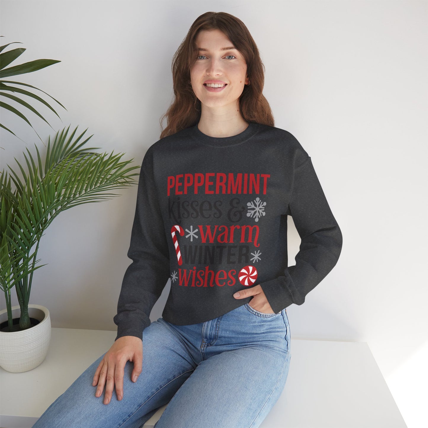 Peppermint Kisses and Warm Winter Wishes Unisex Heavy Blend™ Crewneck Sweatshirt - sizes S - 3X