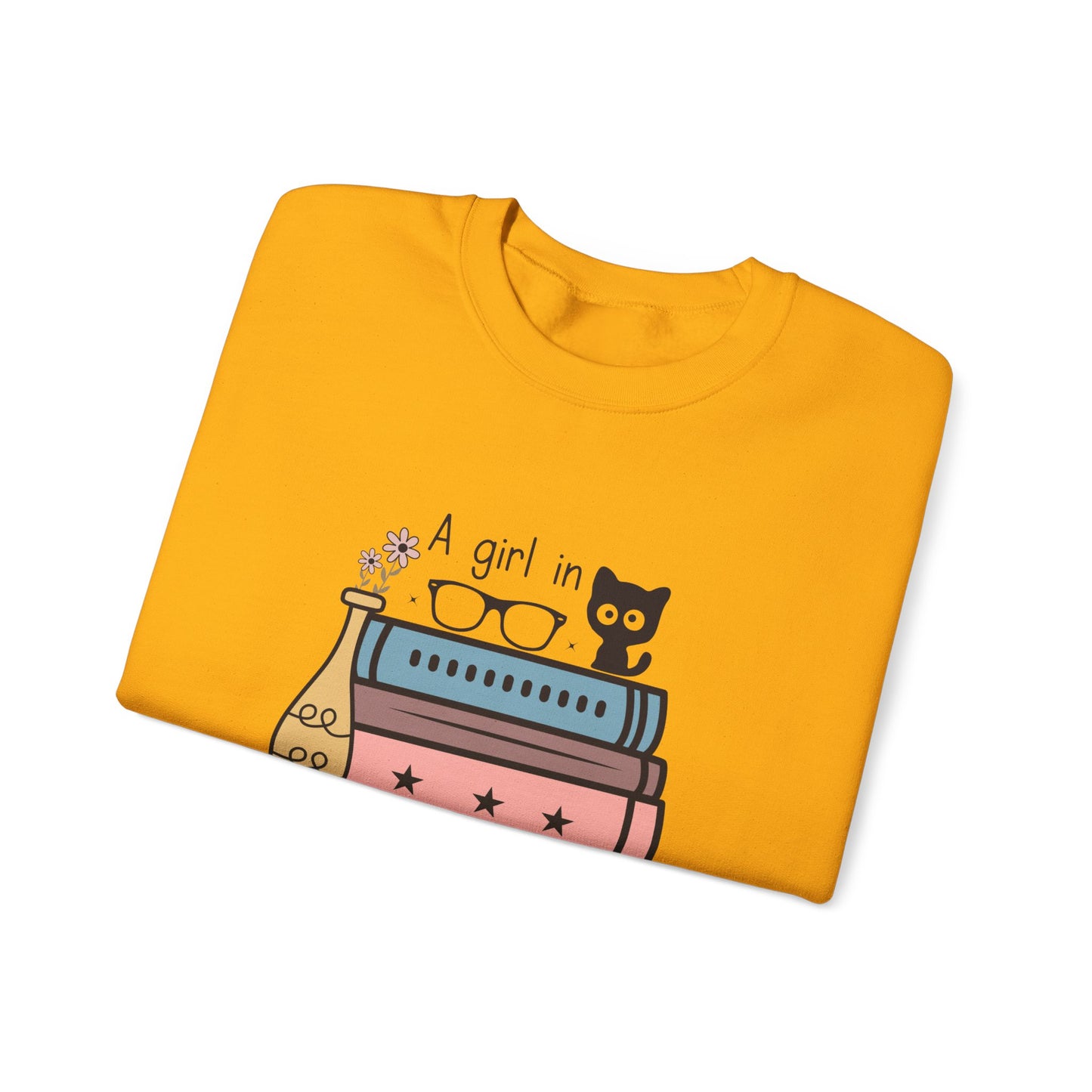 Just a Girl in Love with Cats and Books Unisex Heavy Blend™ Crewneck Sweatshirt - S - 3X sizes