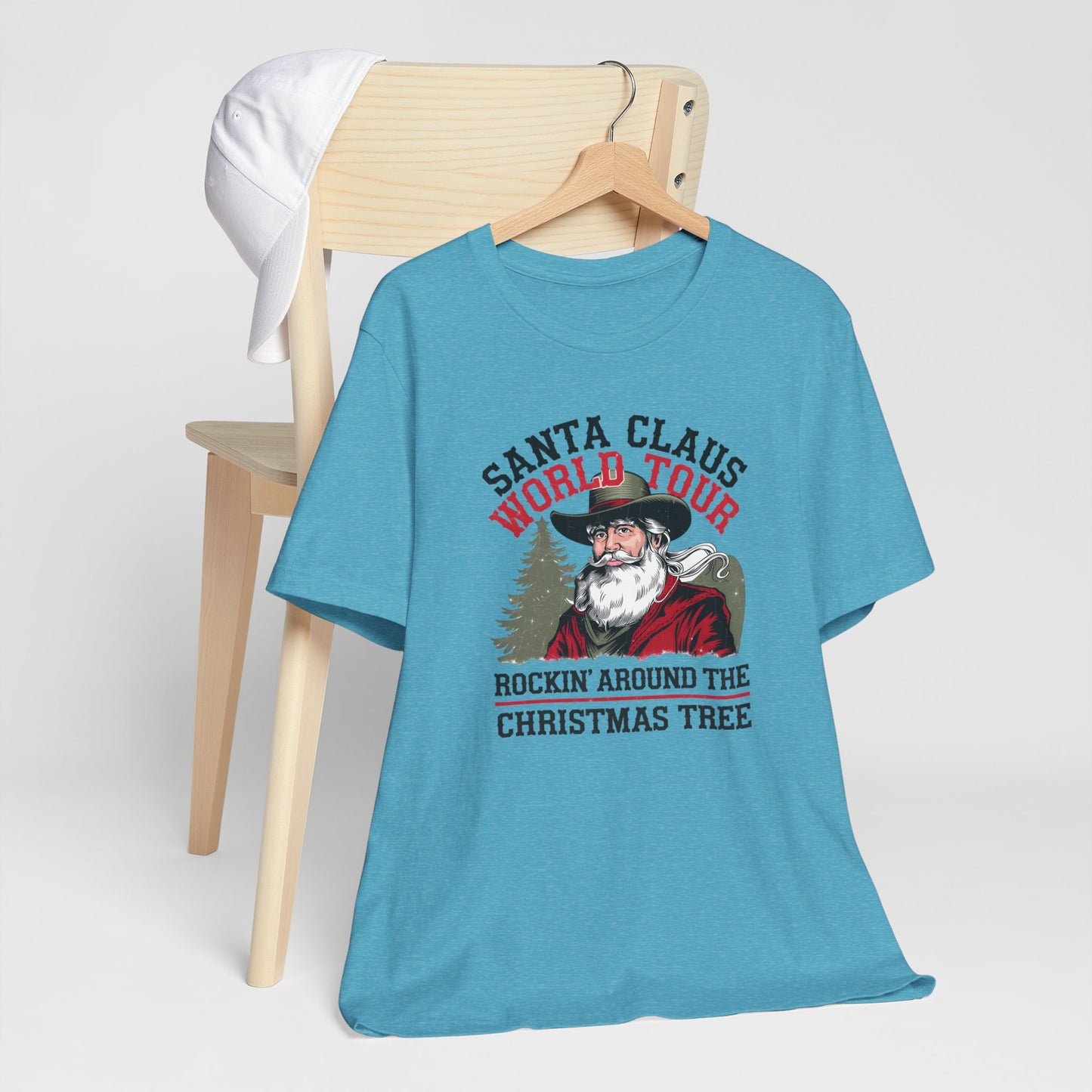 Santa's World Tour Rocking around the Christmas Tree Unisex Jersey Short Sleeve Tee - sizes S - 3X