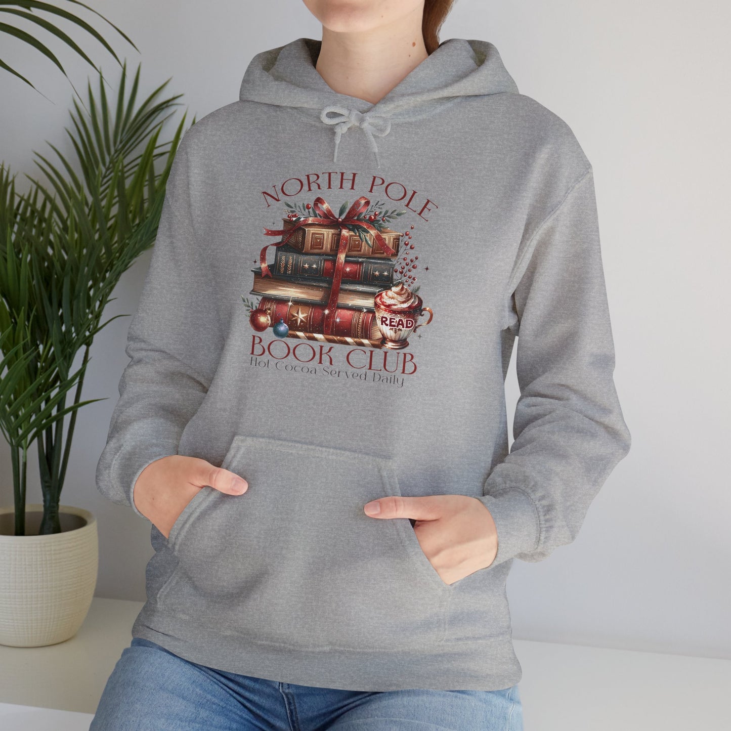 North Pole Book Club Heavy Blend Hoodie - Christmas Book Lover Festive Sweatshirt - sizes S - 5X