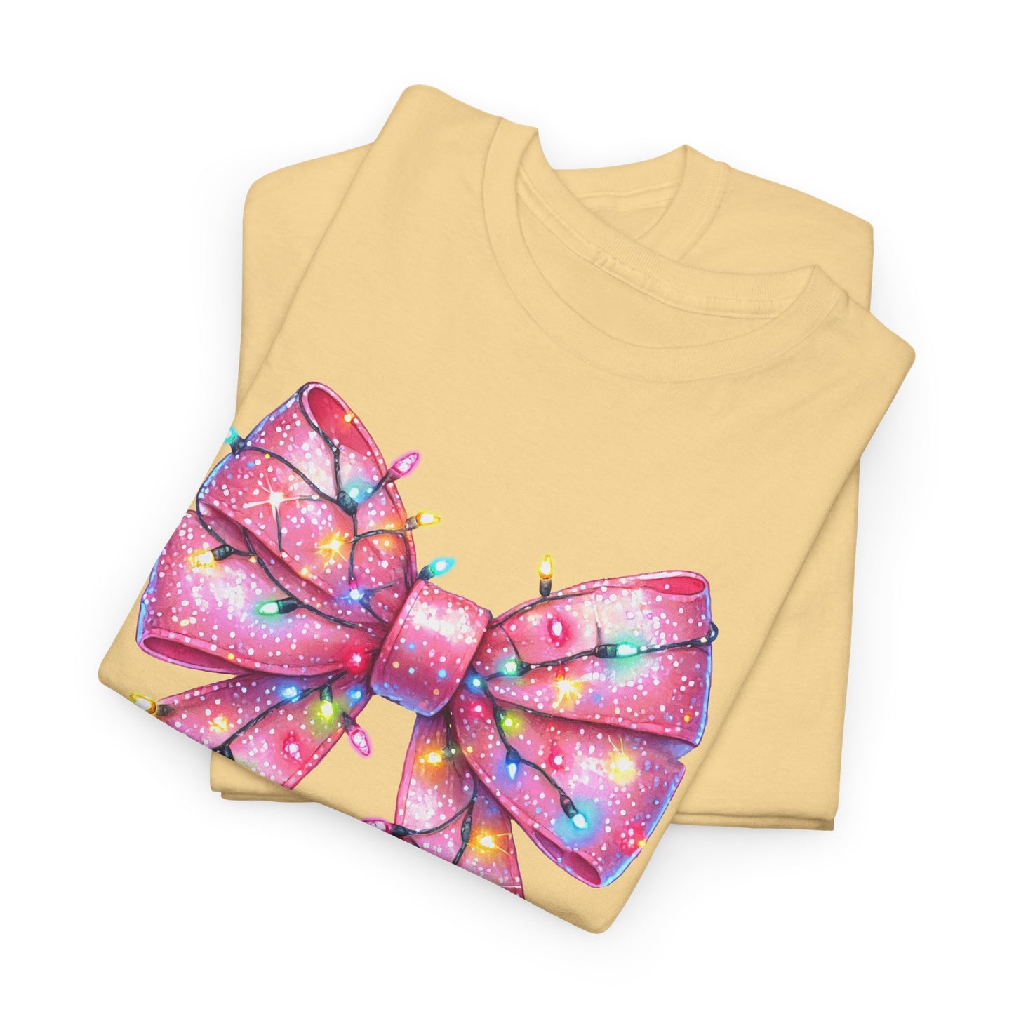 Pink Christmas Bow with lights Unisex Heavy Cotton Tee - sizes S - 5X