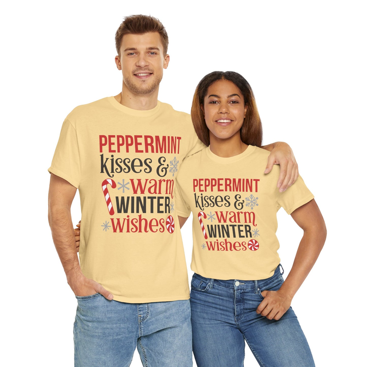 Peppermint Kisses and warm winter wishes Unisex Heavy Cotton Tee - sizes S - 5X