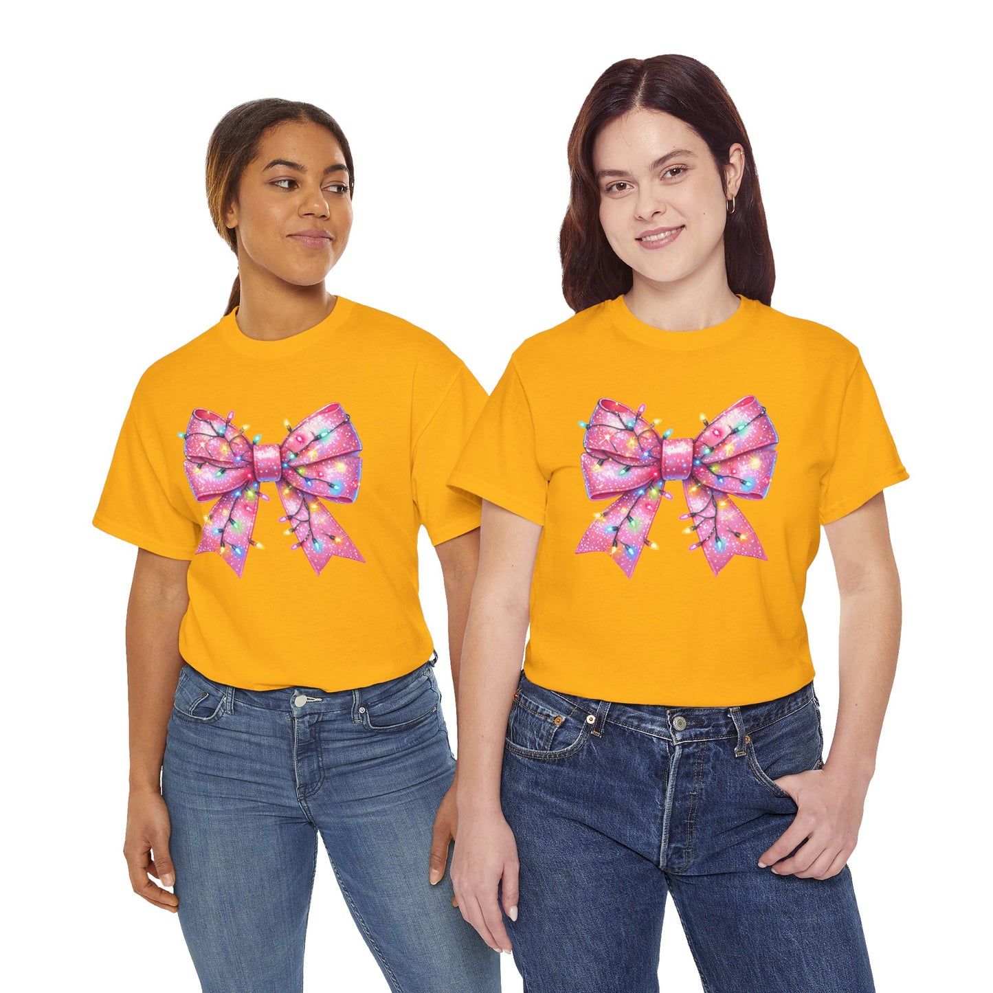 Pink Christmas Bow with lights Unisex Heavy Cotton Tee - sizes S - 5X