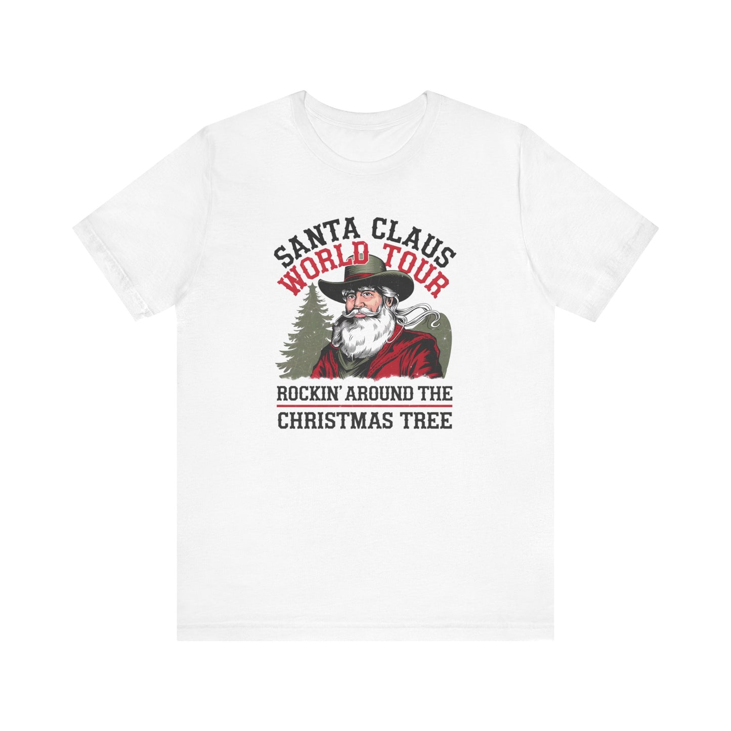 Santa's World Tour Rocking around the Christmas Tree Unisex Jersey Short Sleeve Tee - sizes S - 3X