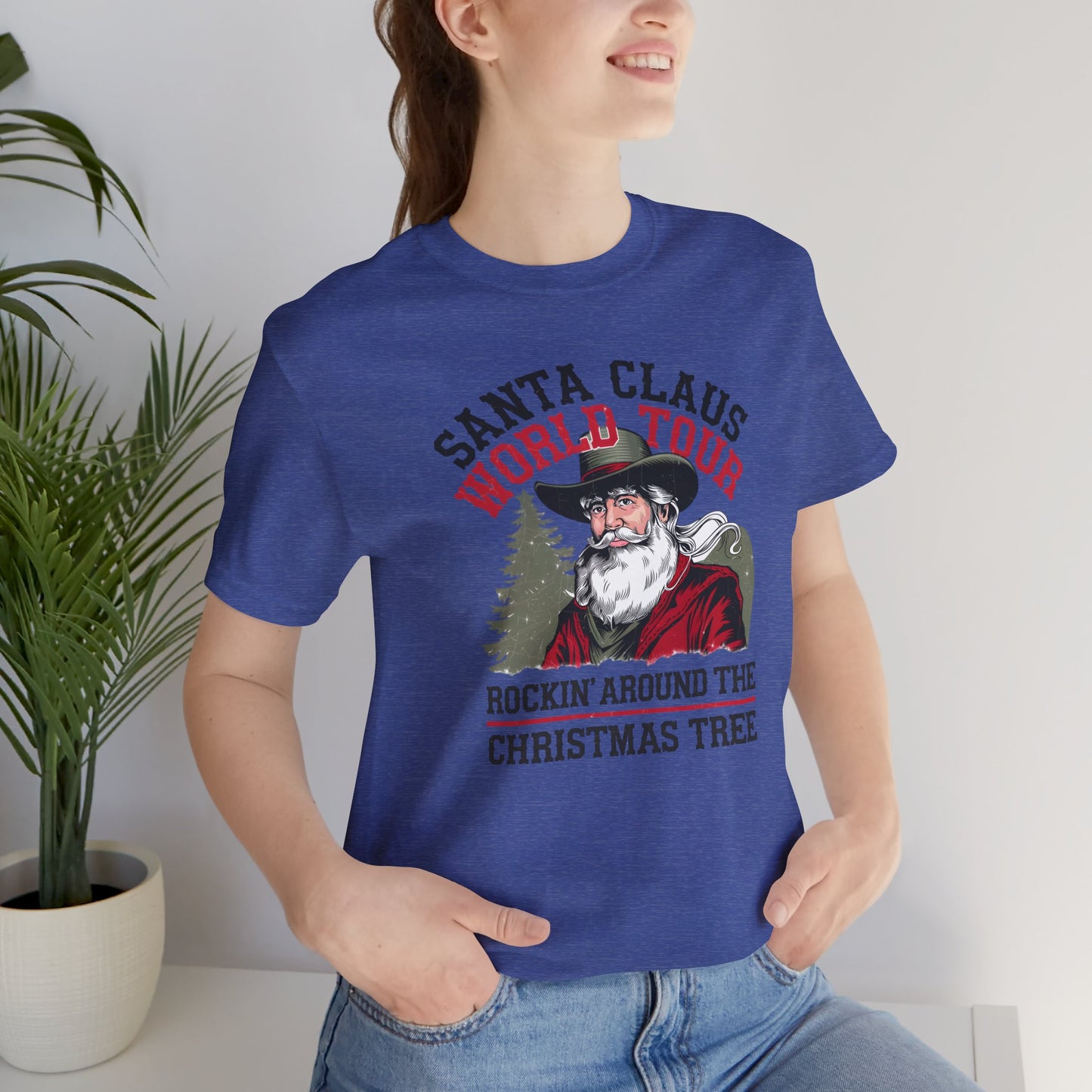 Santa's World Tour Rocking around the Christmas Tree Unisex Jersey Short Sleeve Tee - sizes S - 3X