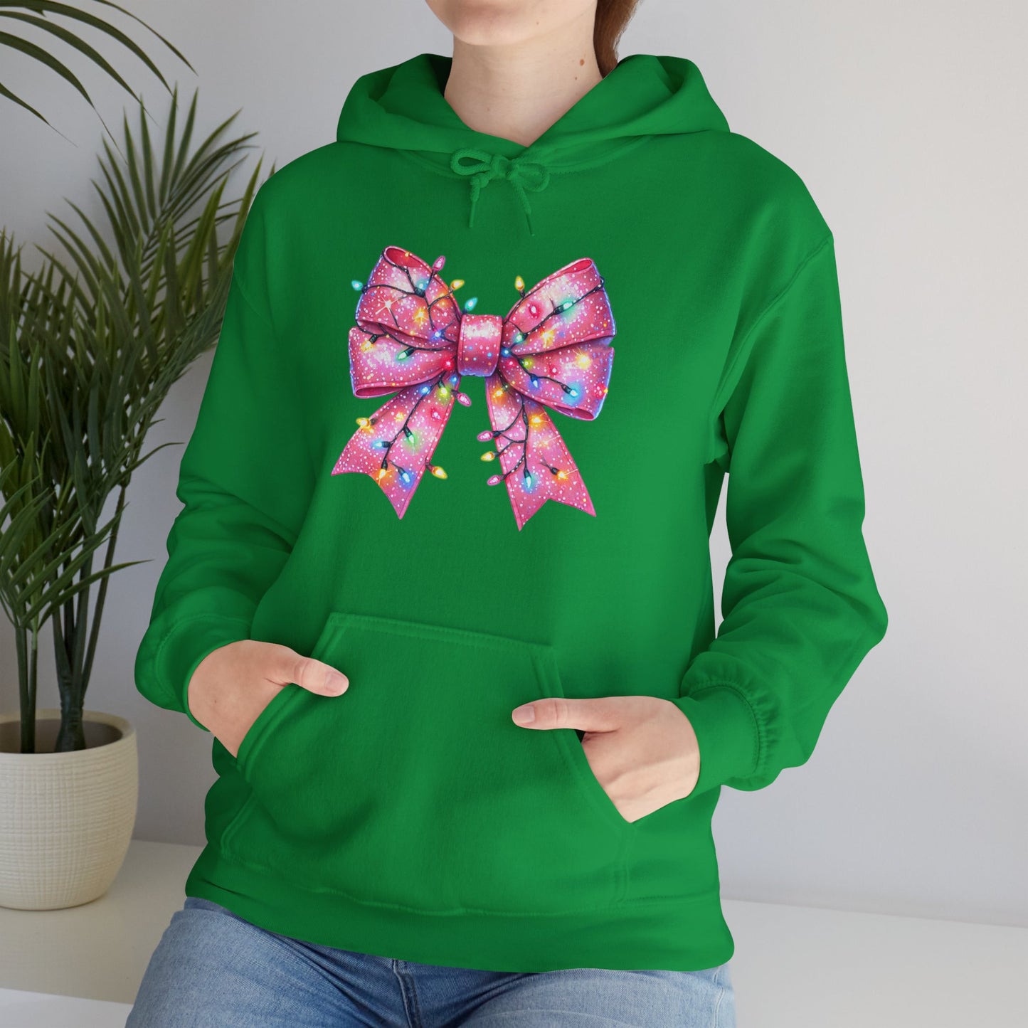 Pink Christmas Bow Heavy Blend Hoodie - Festive Unisex Sweatshirt - sizes S - 5X
