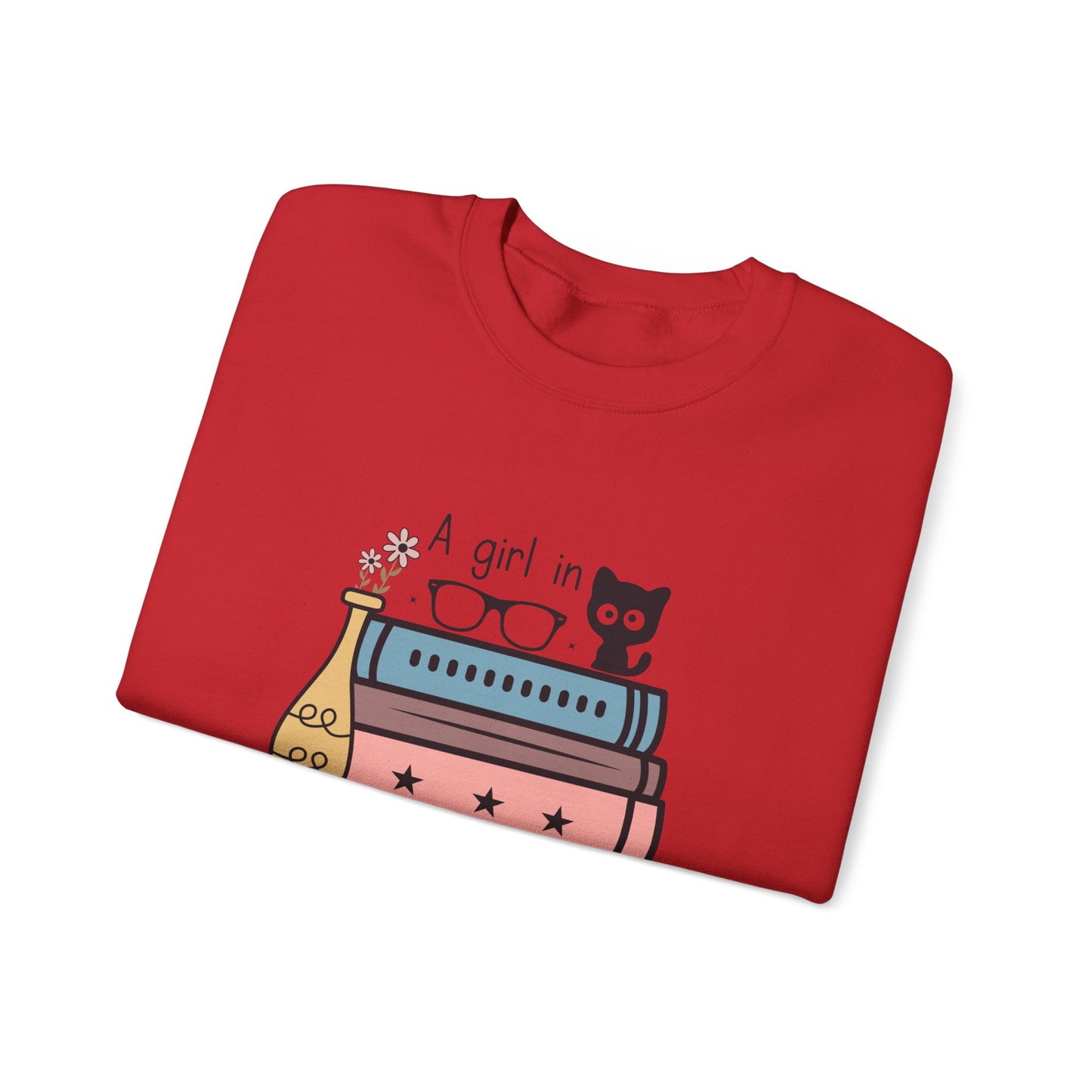 Just a Girl in Love with Cats and Books Unisex Heavy Blend™ Crewneck Sweatshirt - S - 3X sizes