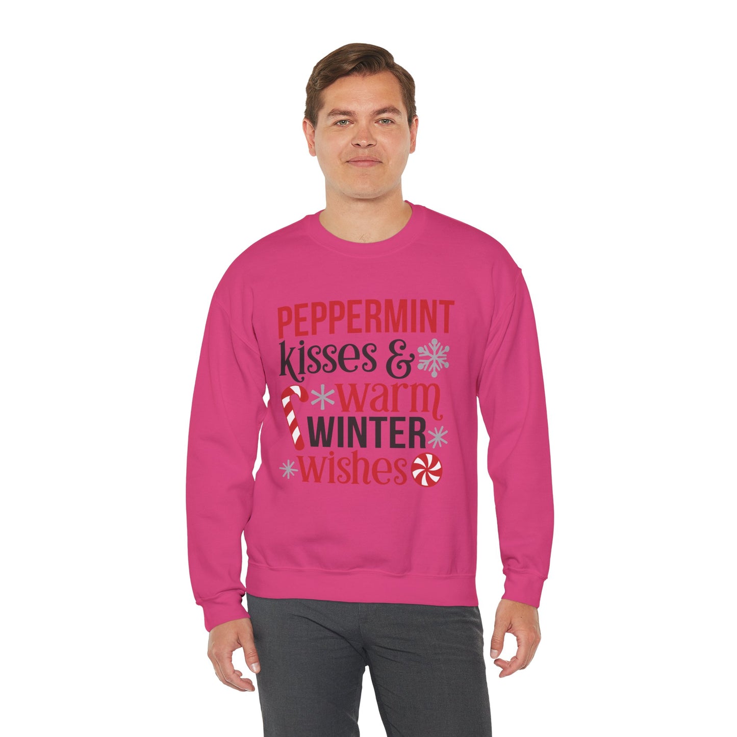 Peppermint Kisses and Warm Winter Wishes Unisex Heavy Blend™ Crewneck Sweatshirt - sizes S - 3X
